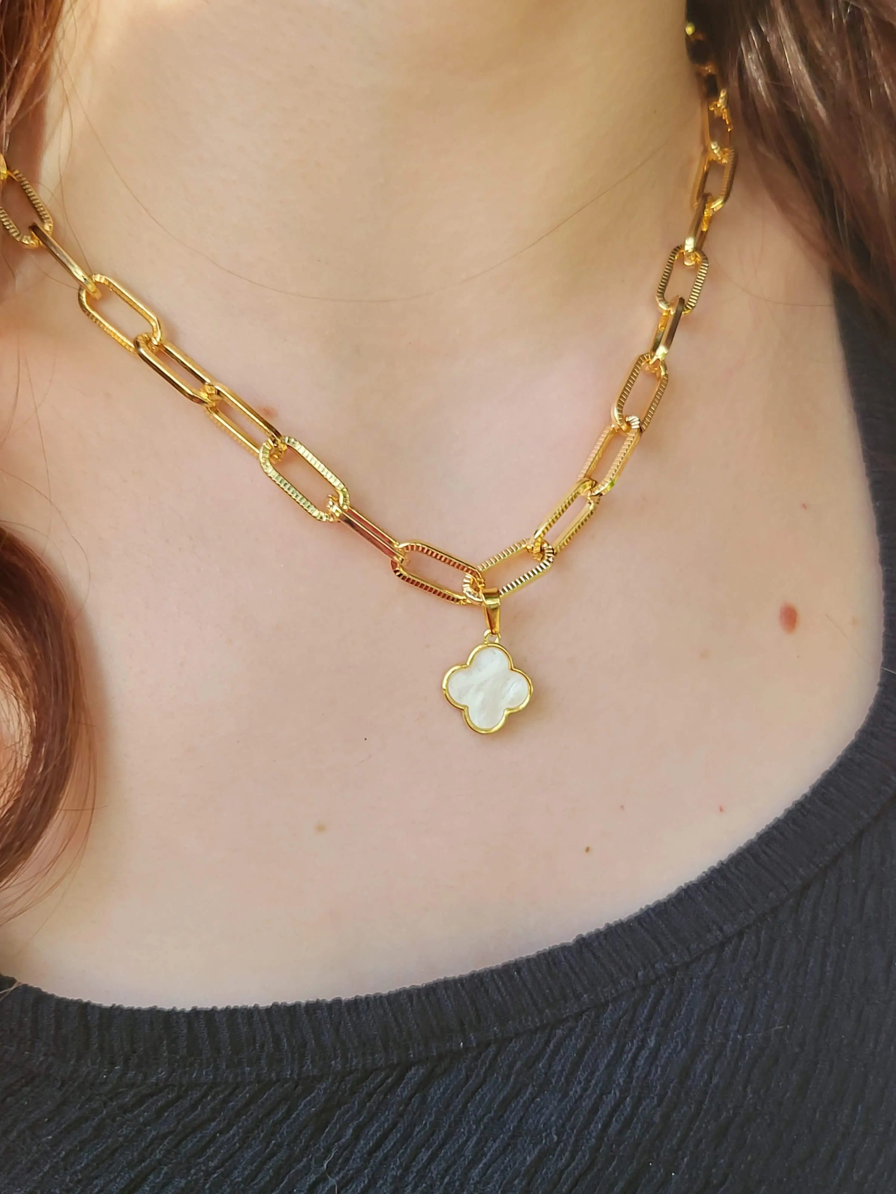 Gold Mother of Pearl Clover Jewelry Set