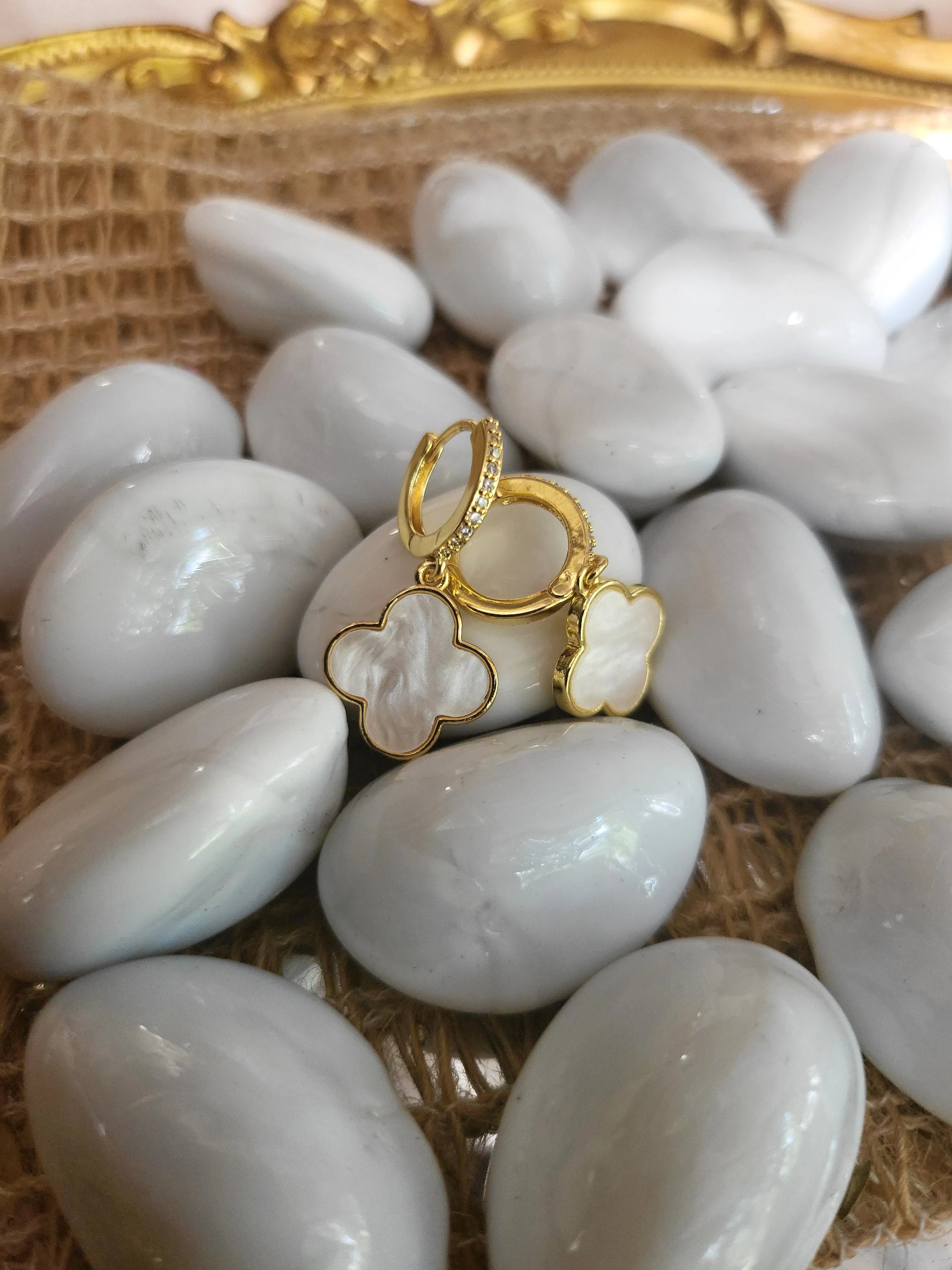 Gold Mother of Pearl Four Clover Earring