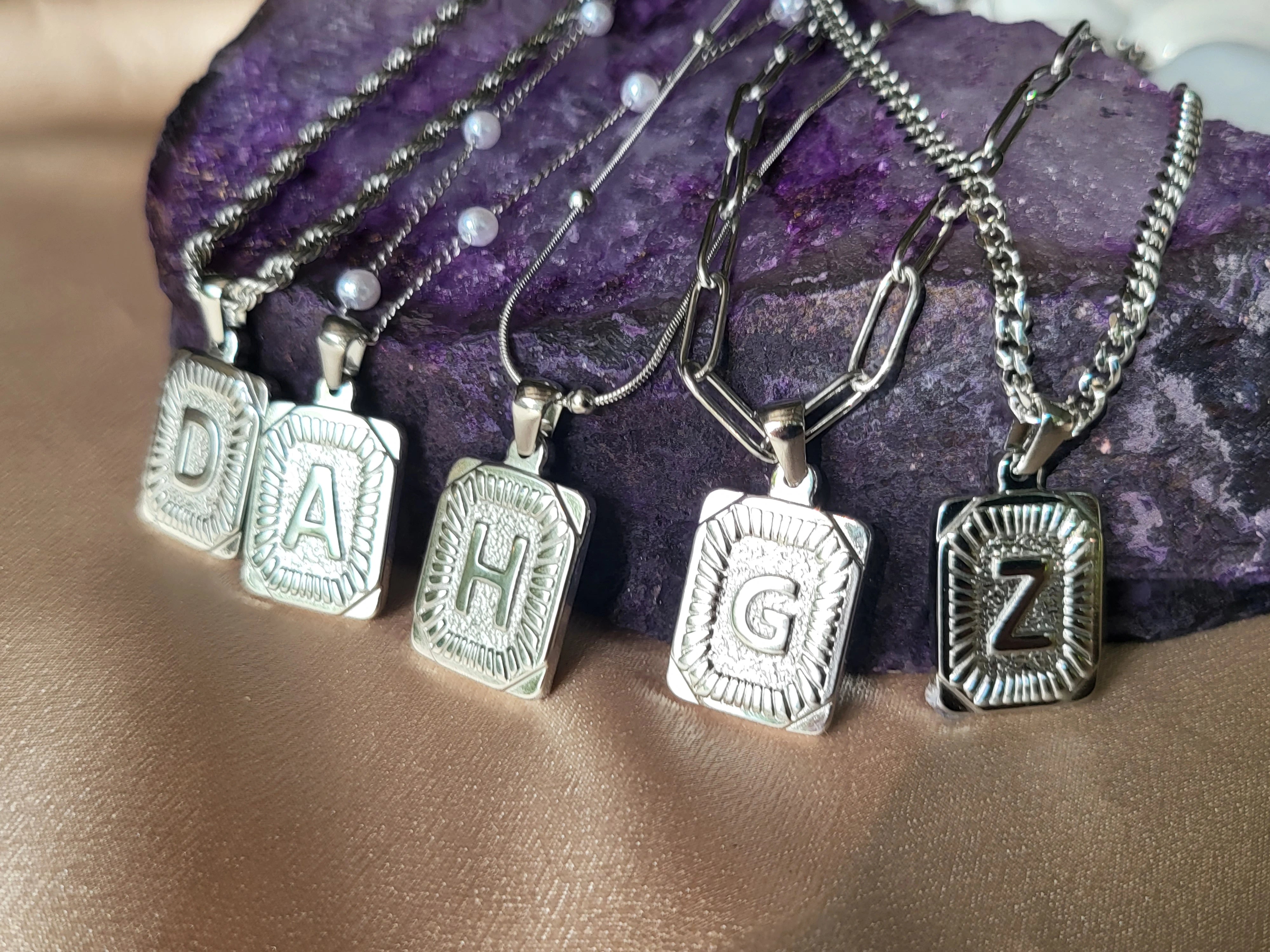 Silver Square Initial Necklace