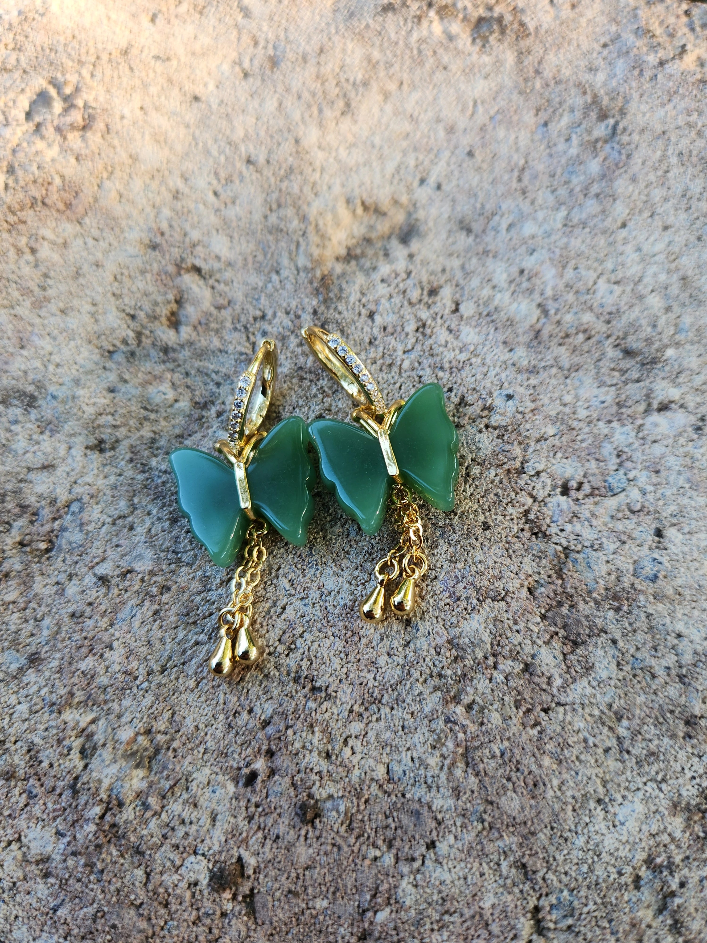 Gold Filled Jade Butterfly Earrings