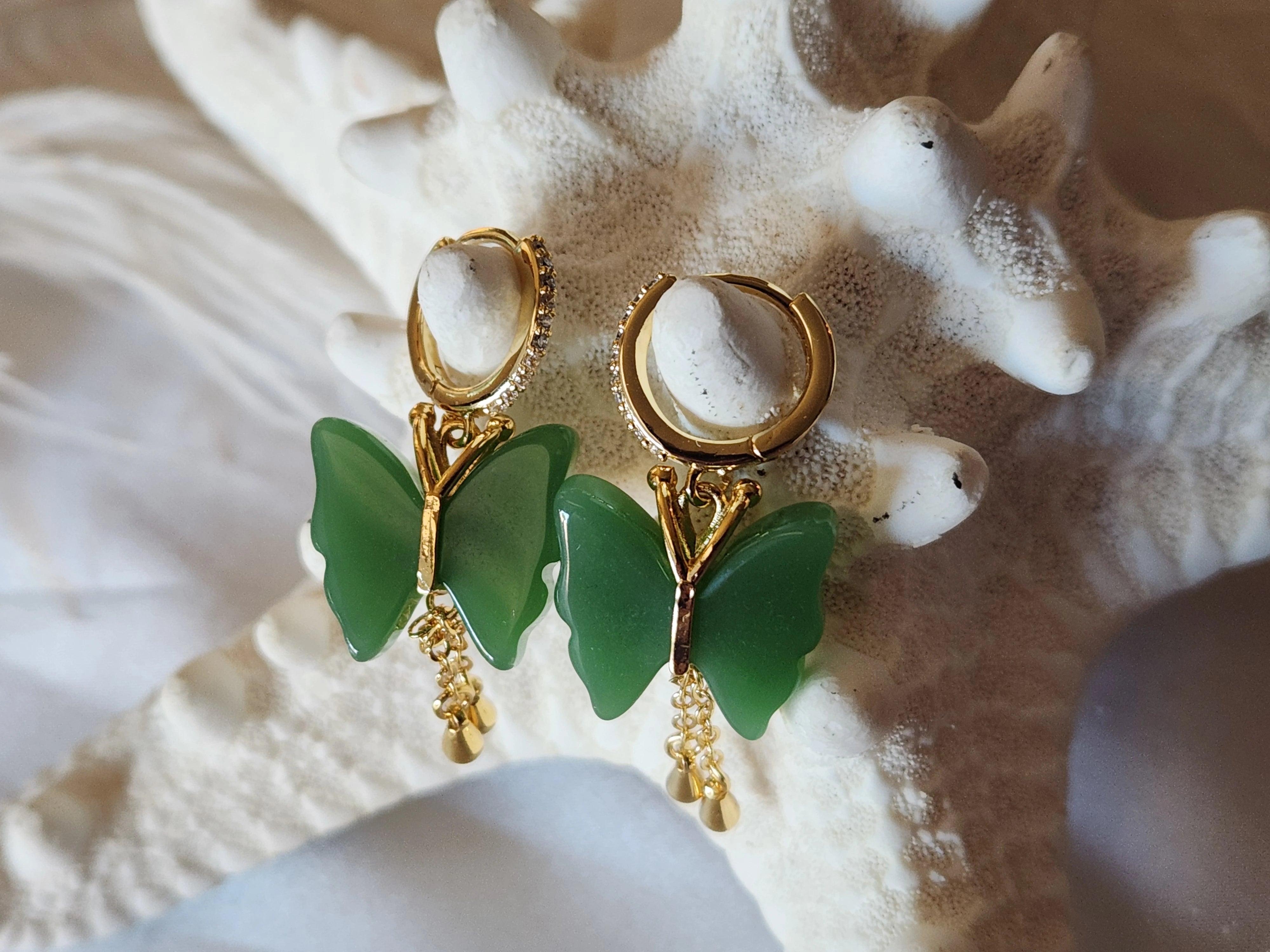 Gold Filled Jade Butterfly Earrings