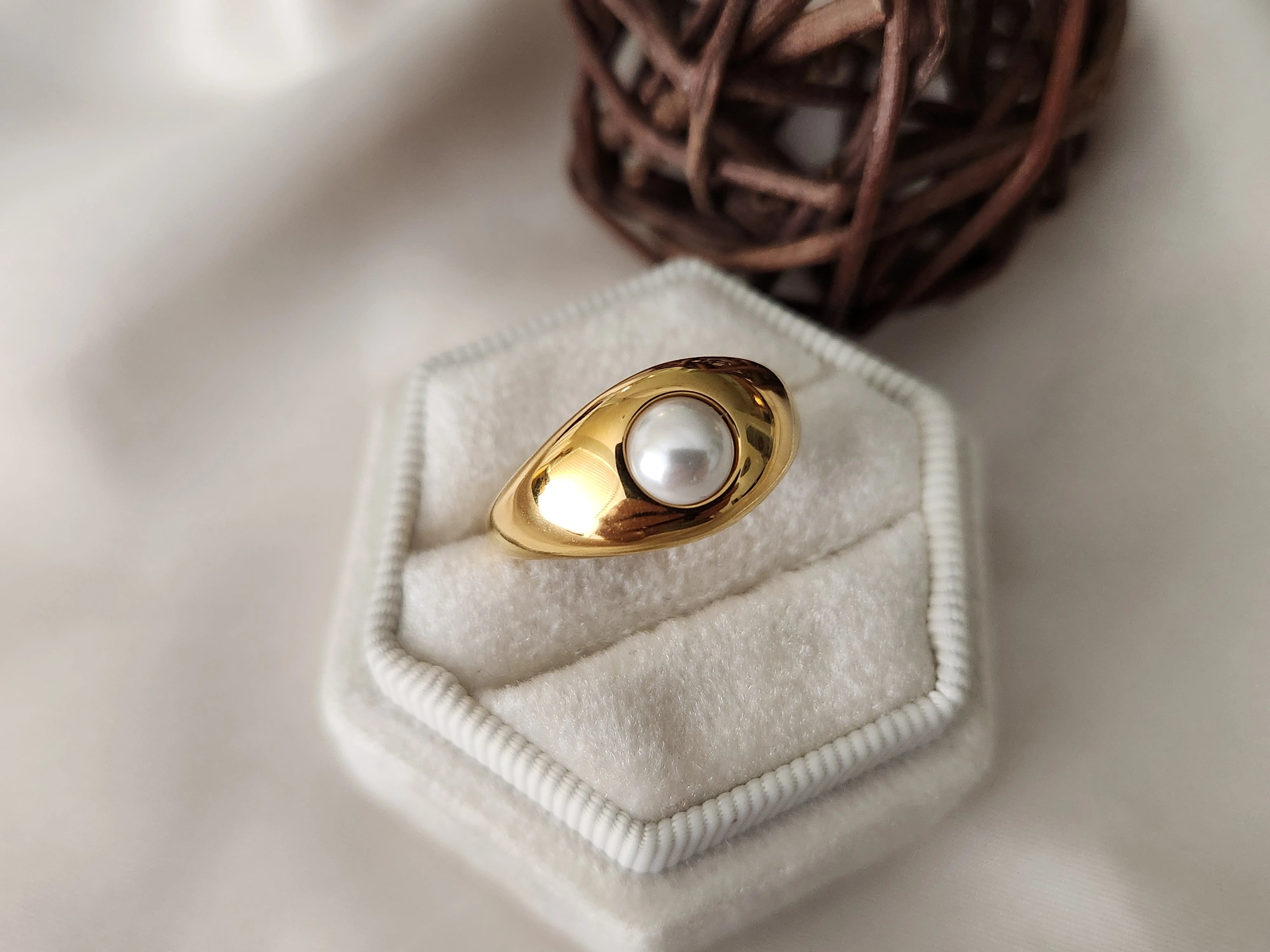 Gold Filled Natural Signet Mother Of Pearl Ring