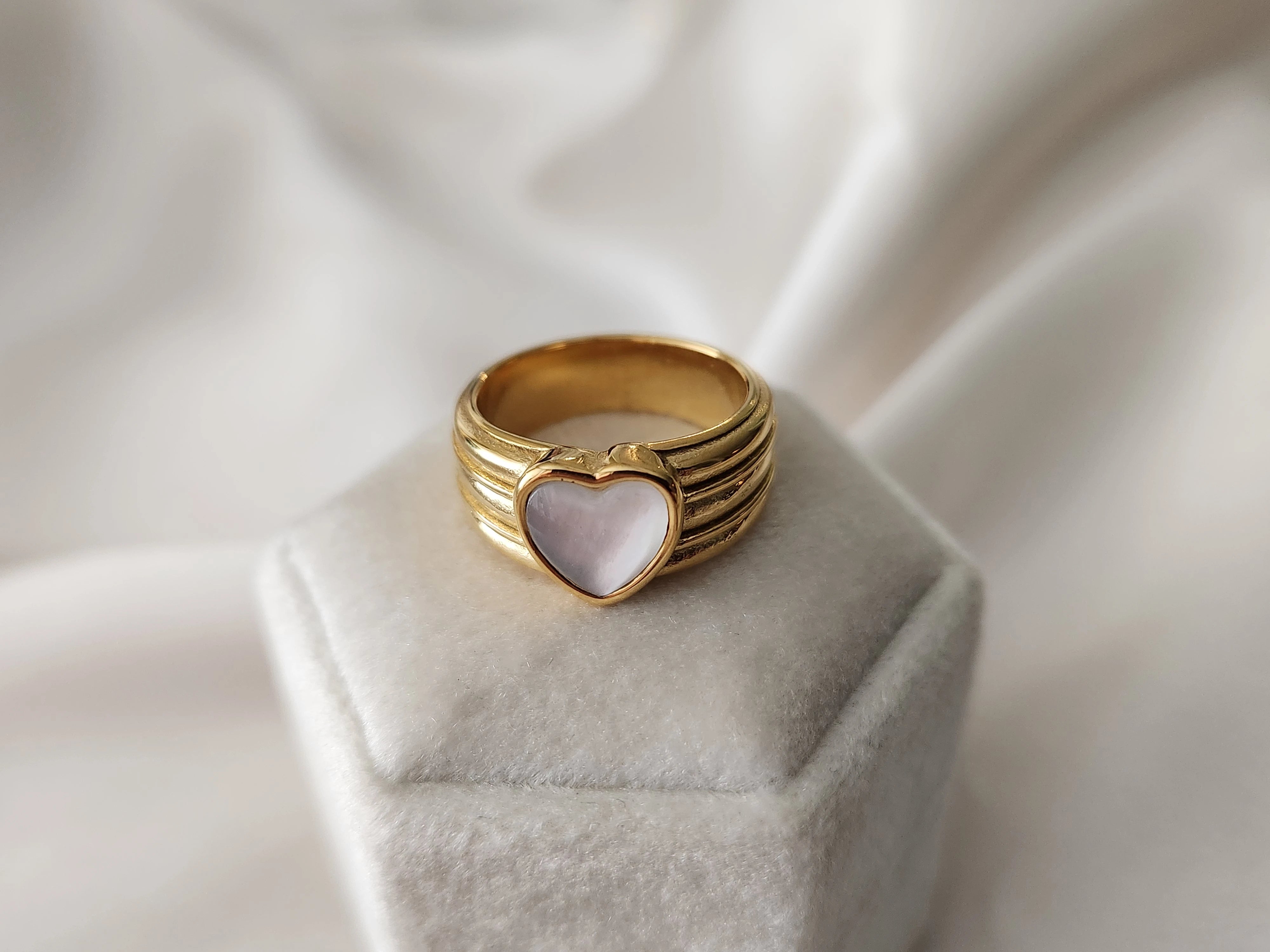 Gold Filled Heart Signet Mother Of Pearl Ring