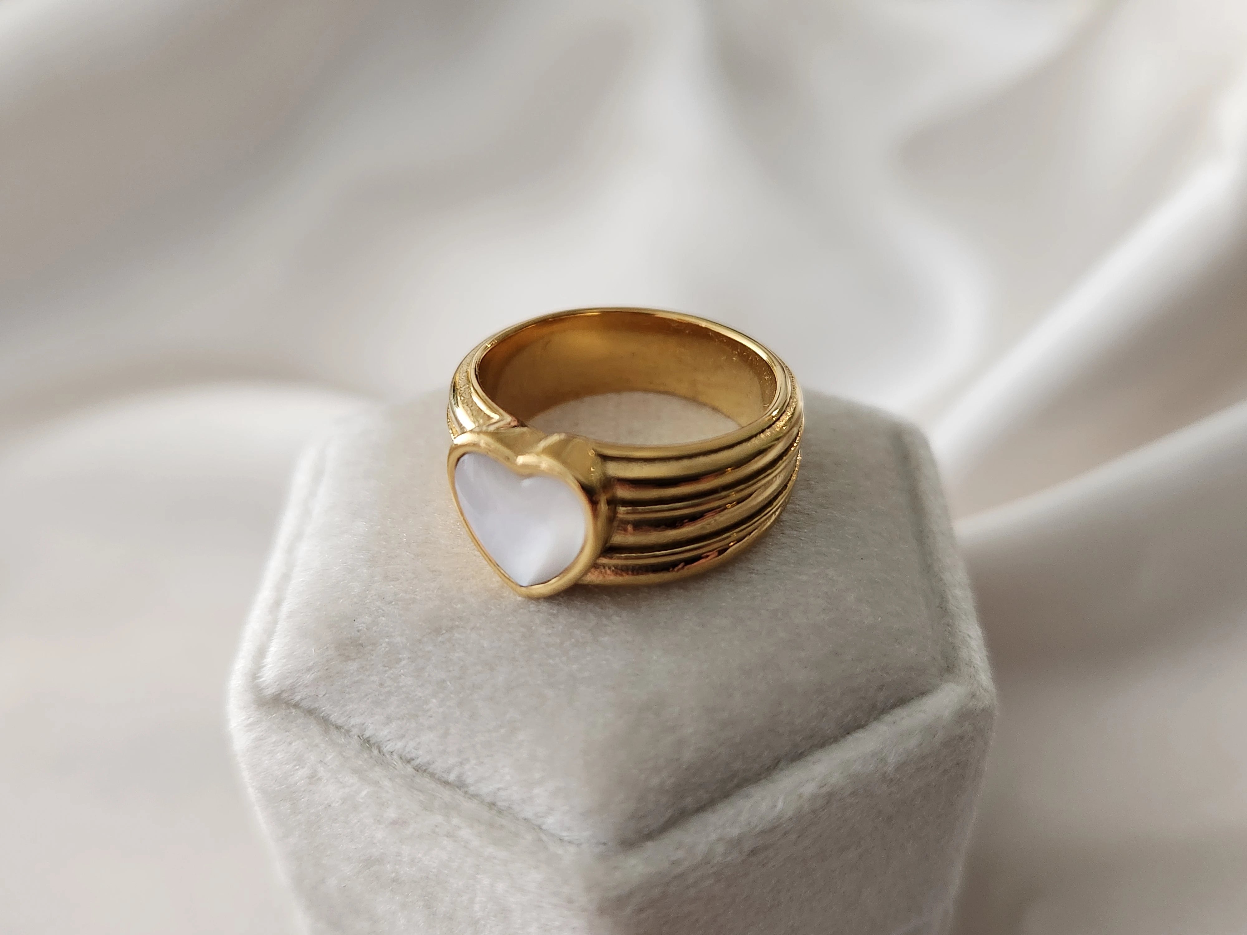 Gold Filled Heart Signet Mother Of Pearl Ring