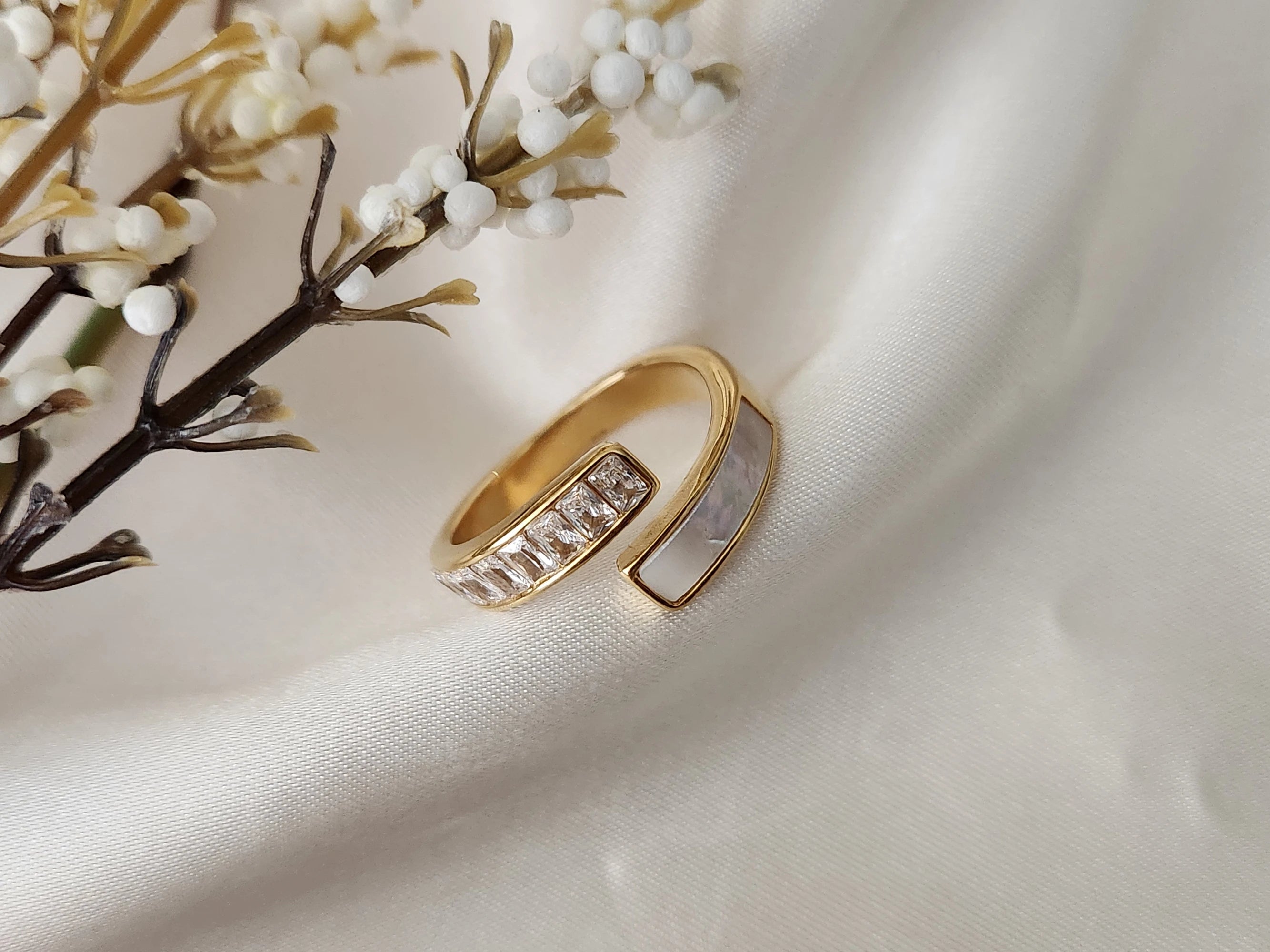 Gold Filled Half White Pearl Half Zircon Ring