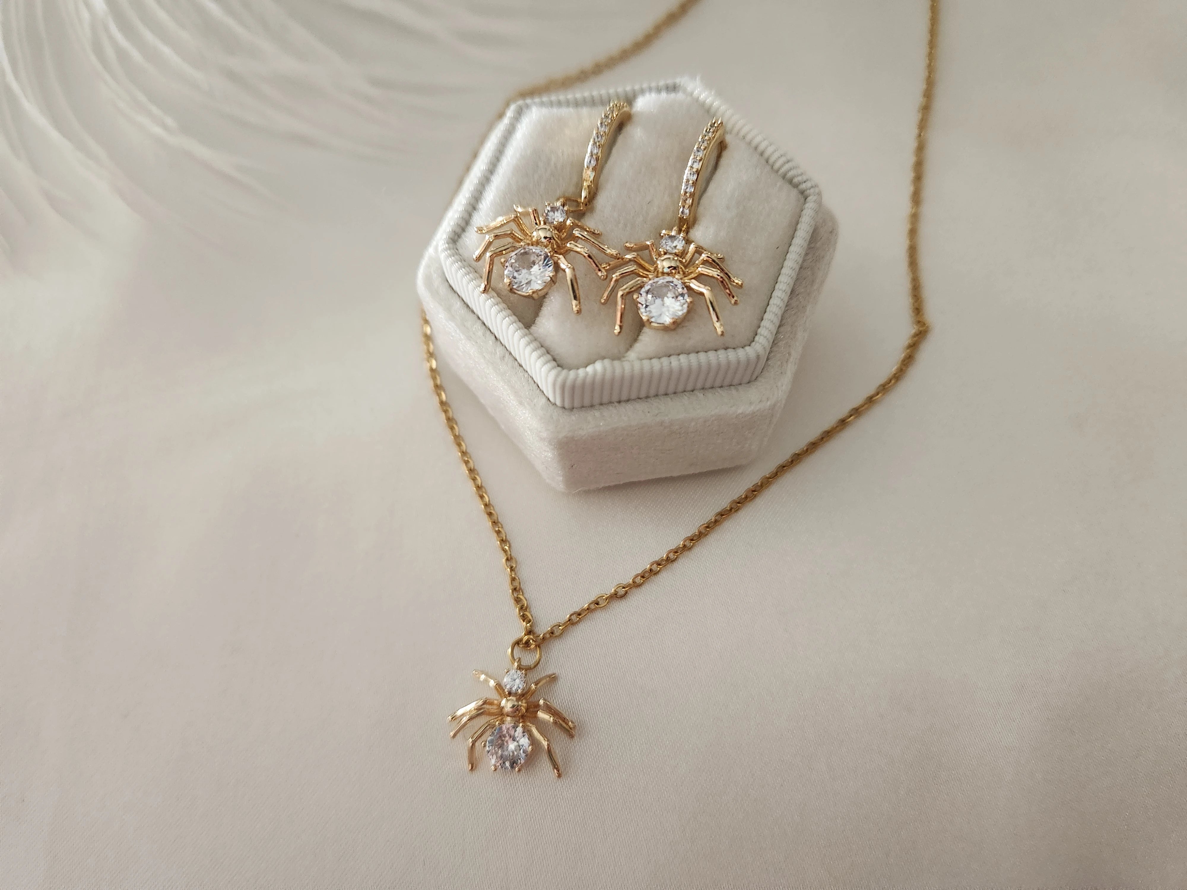 Gold Filled or Silver Spider Necklace Set