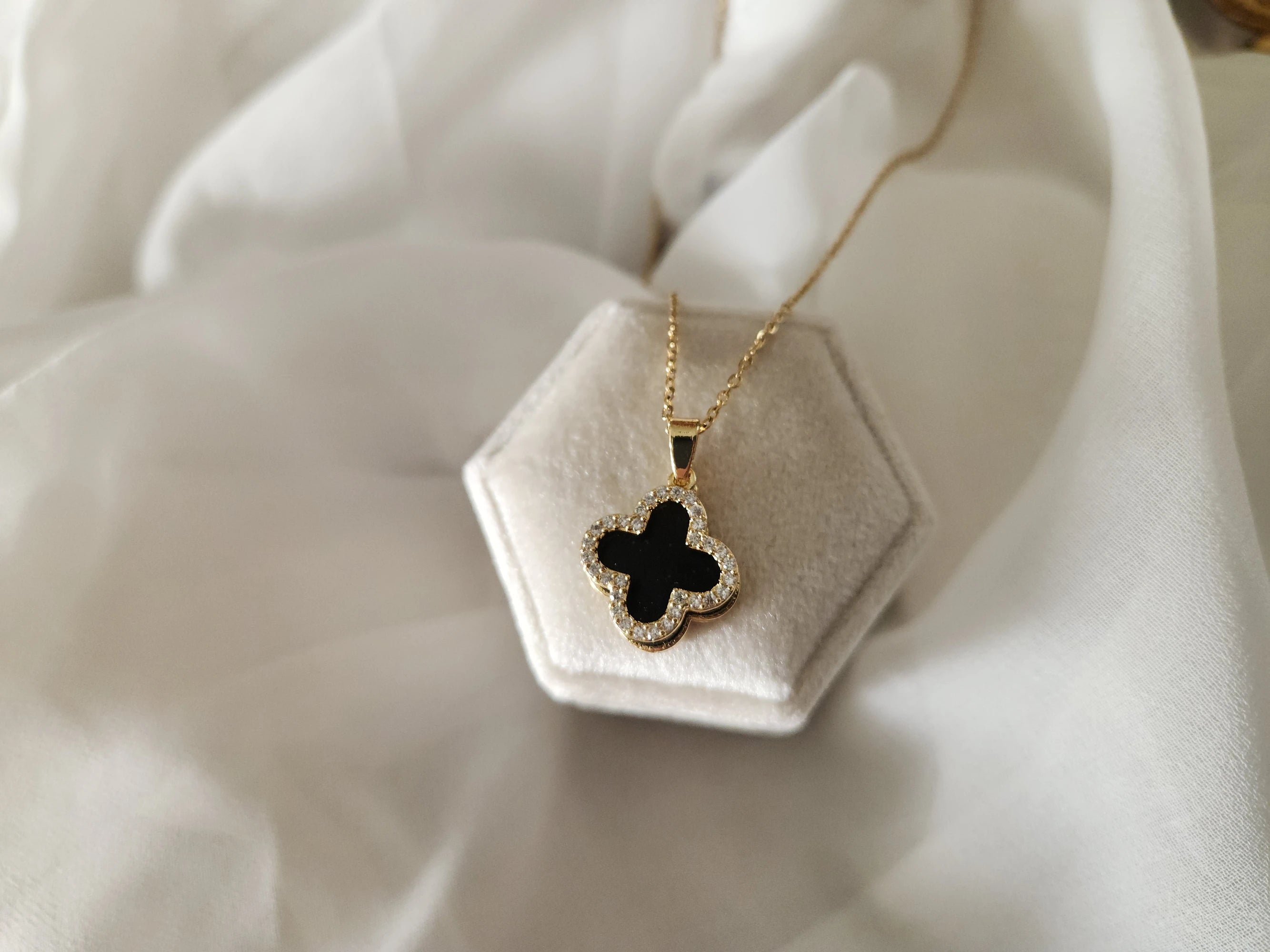 Gold Filled Black Four Clover Necklace