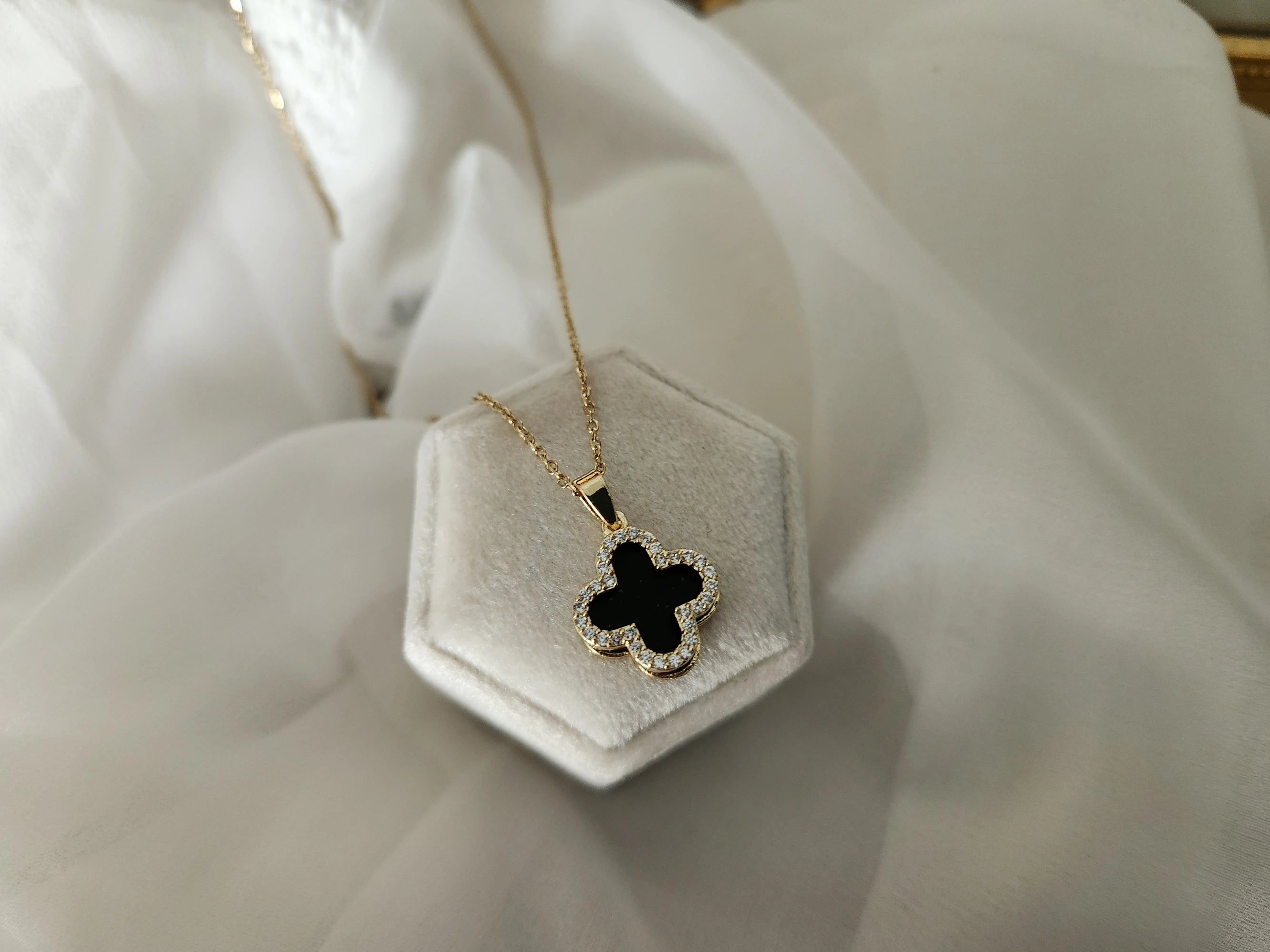 Gold Filled Black Four Clover Necklace