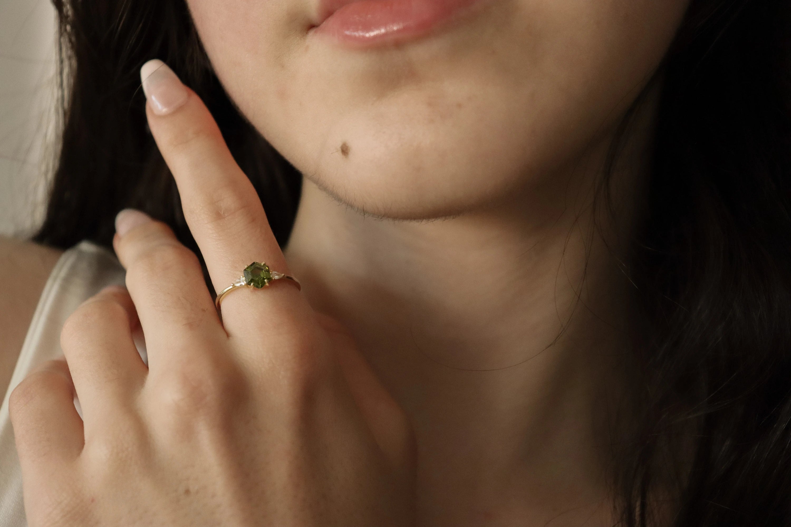 925 Sterling Gold  Peridot Birthstone Ring