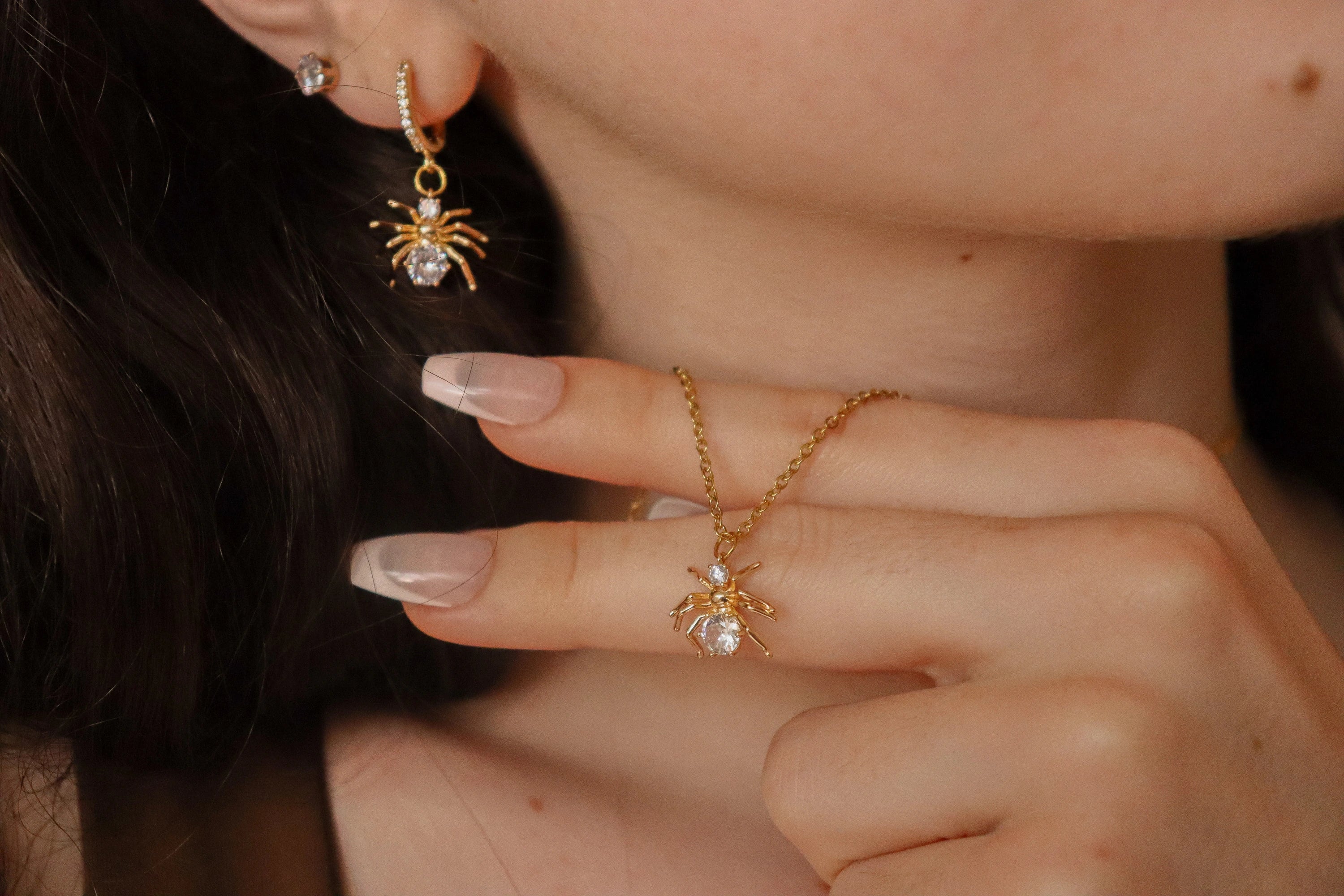 Gold Filled or Silver Spider Necklace Set
