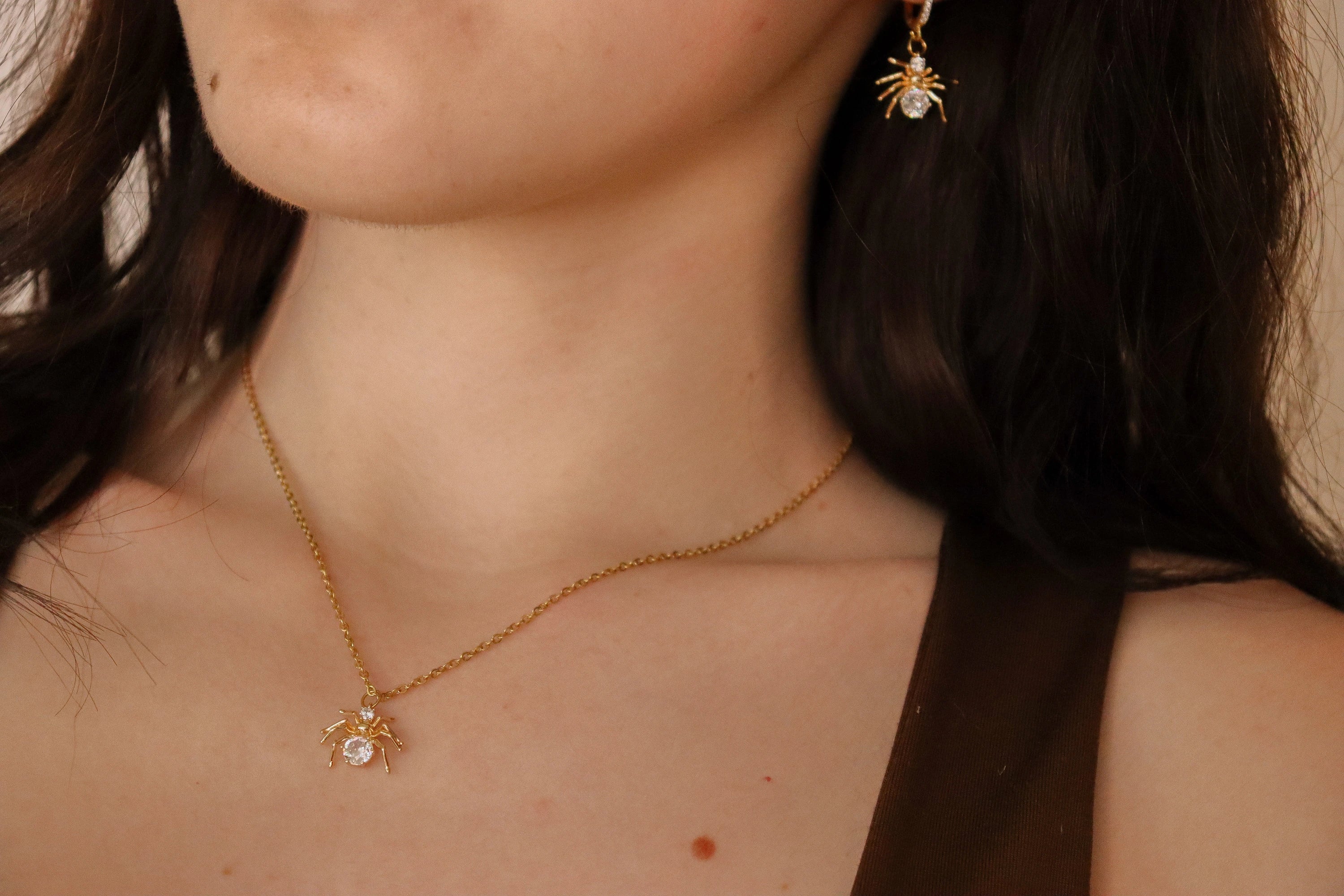 Gold Filled or Silver Spider Necklace Set