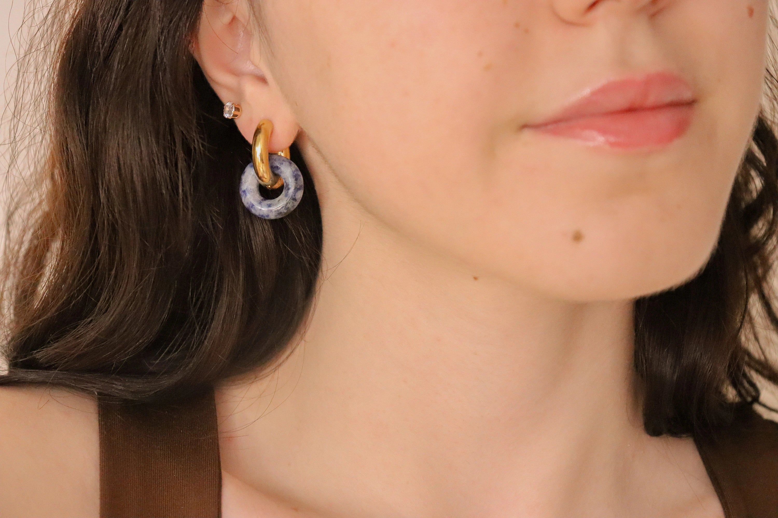 Gold Filled Jade Hoop Earrings