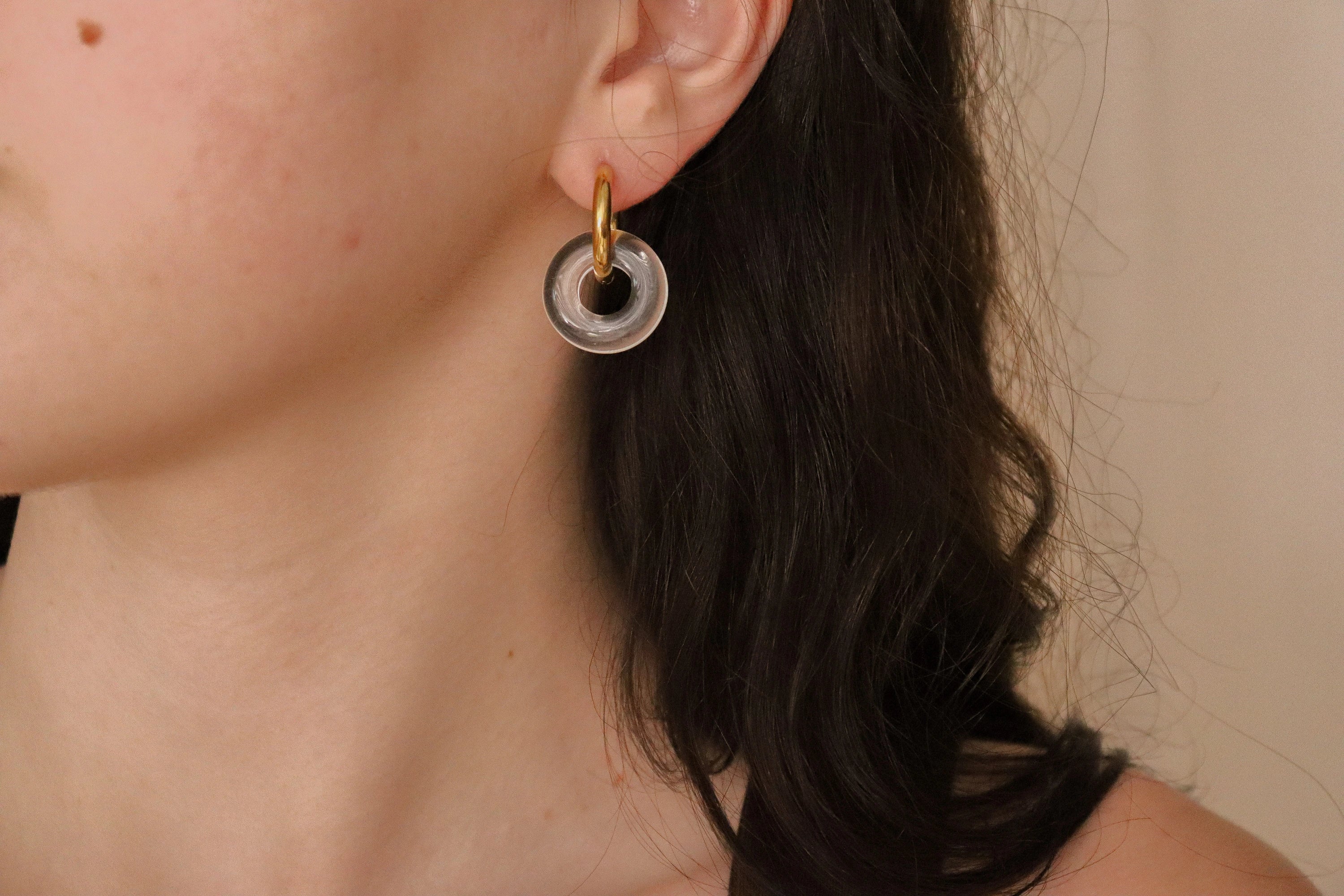 Gold Filled Jade Hoop Earrings