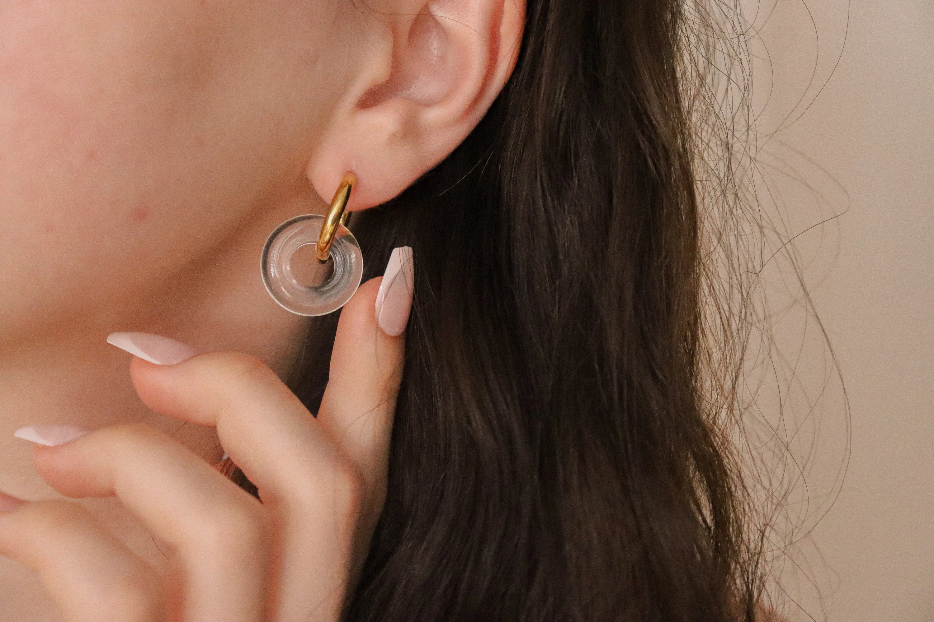 Gold Filled Jade Hoop Earrings