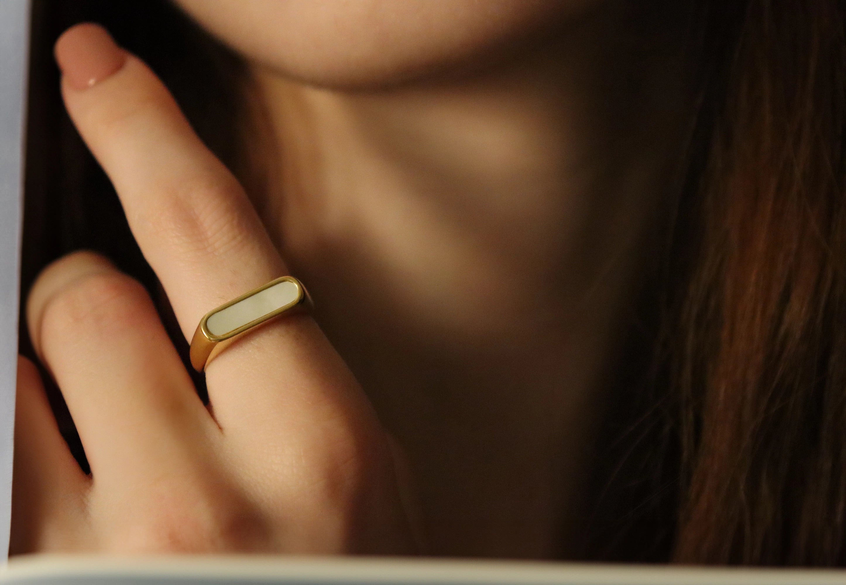 Gold Filled Mother of Pearl White And Black Ring
