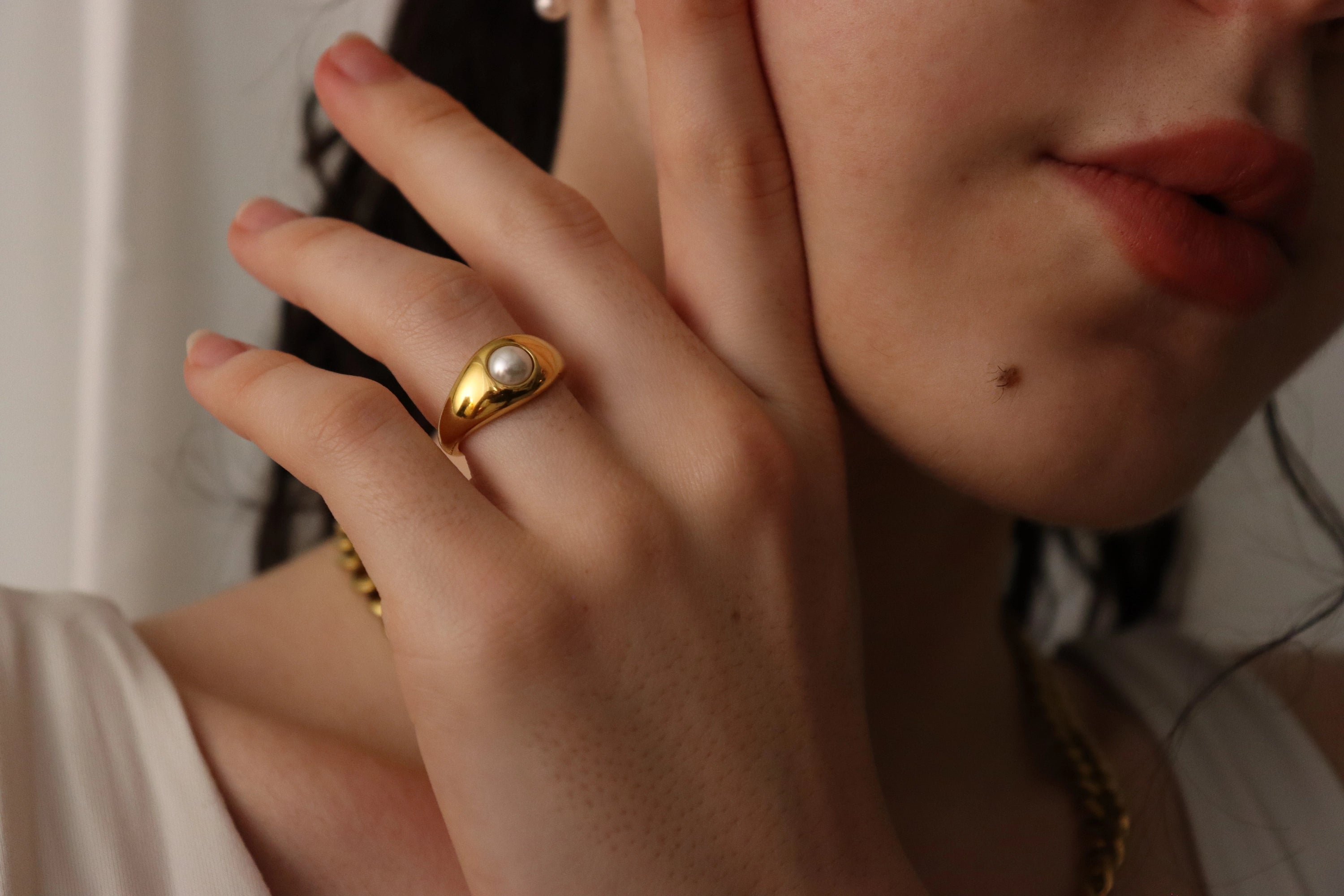 Gold Filled Natural Signet Mother Of Pearl Ring