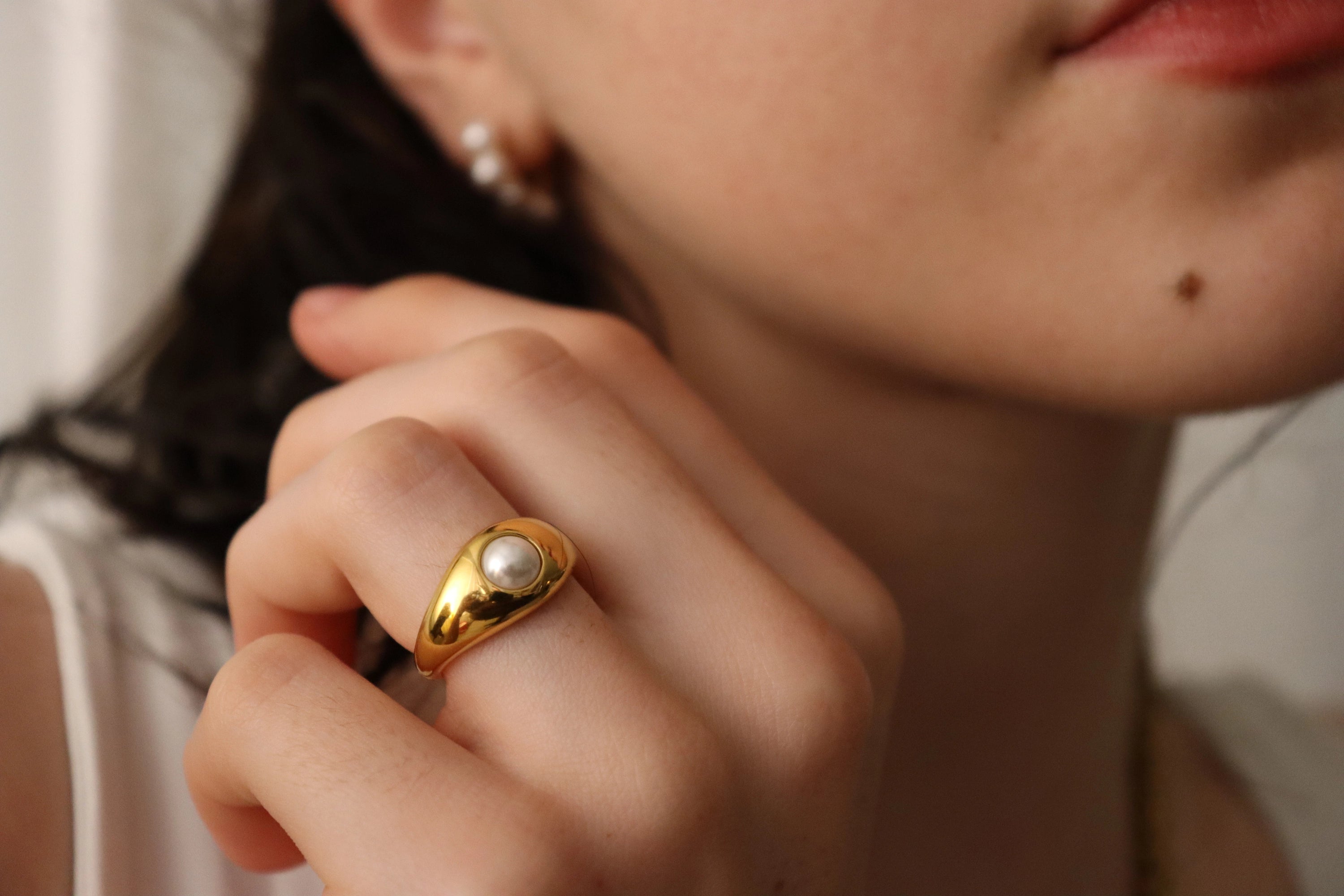 Gold Filled Natural Signet Mother Of Pearl Ring