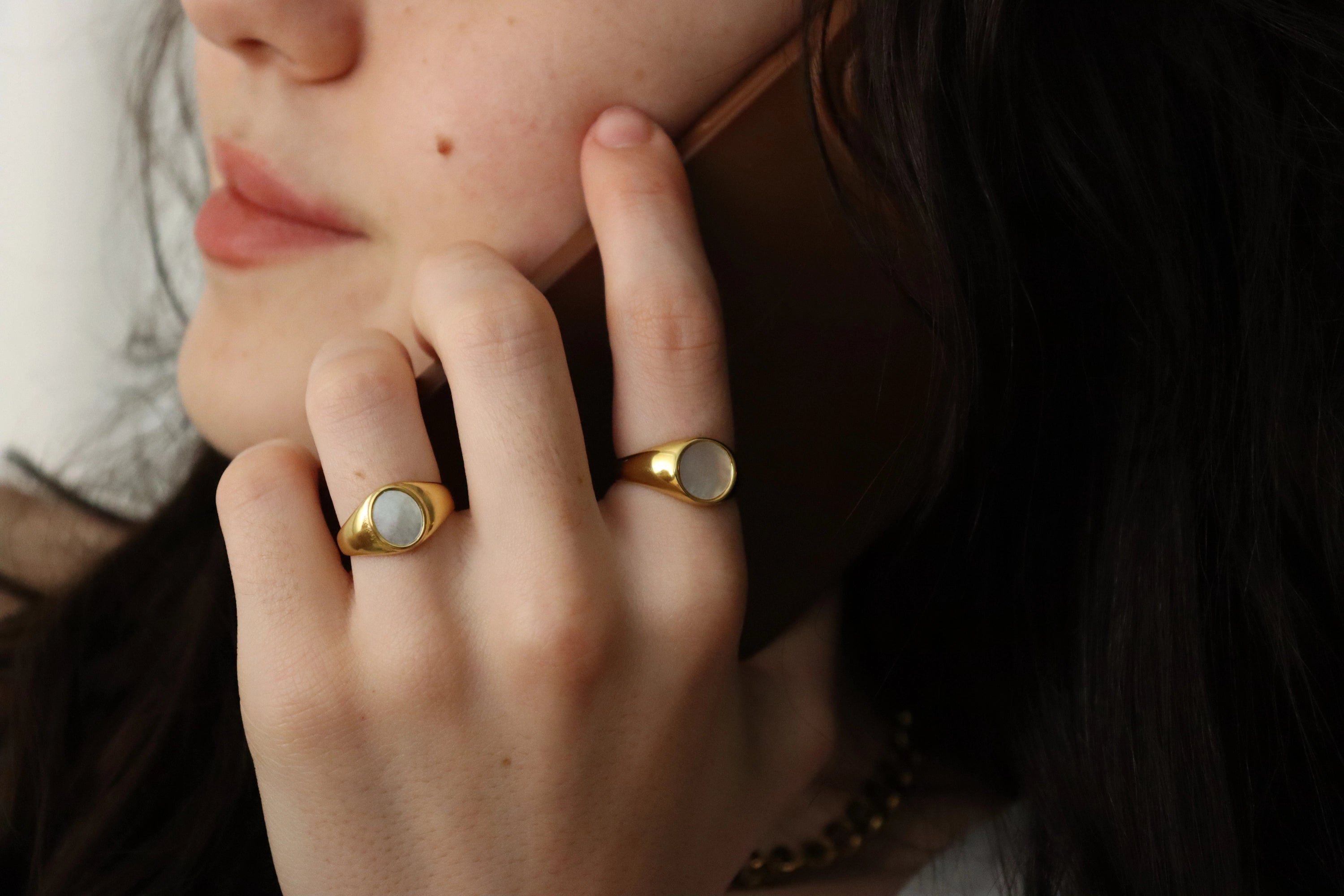 Gold Filled Round or Oval Mother Of Pearl Ring