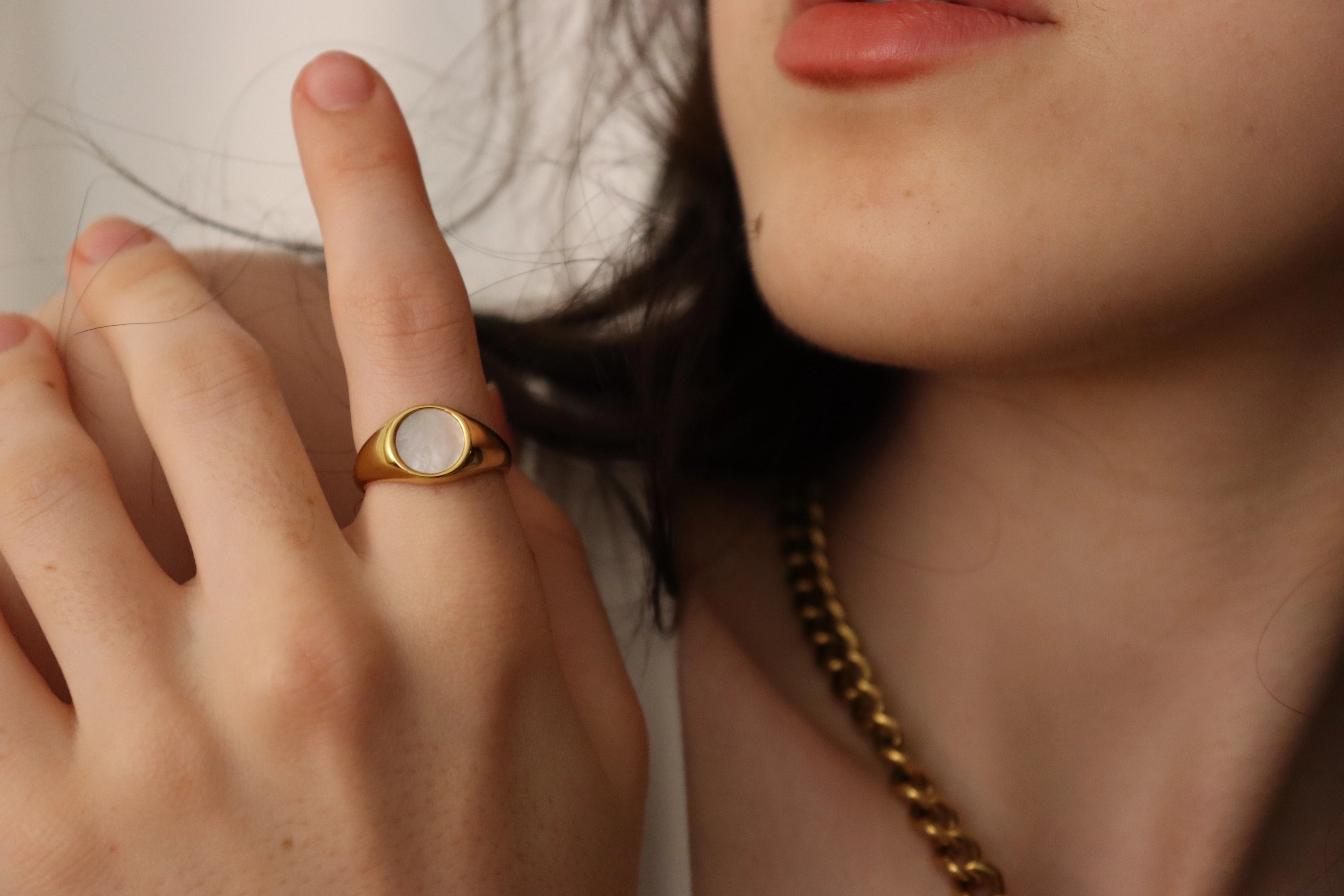 Gold Filled Round or Oval Mother Of Pearl Ring