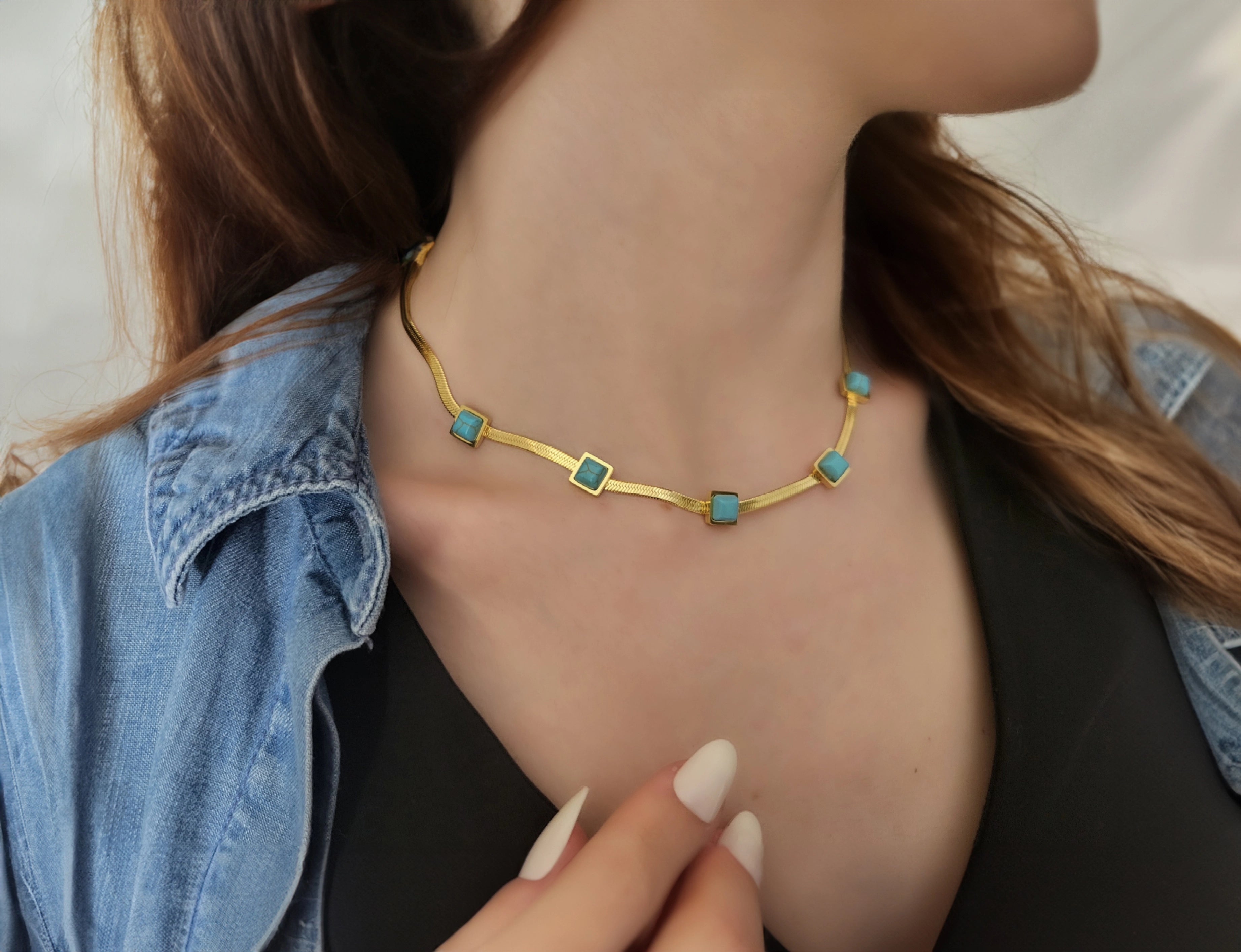 Gold Filled Turquoise Snake  Necklace