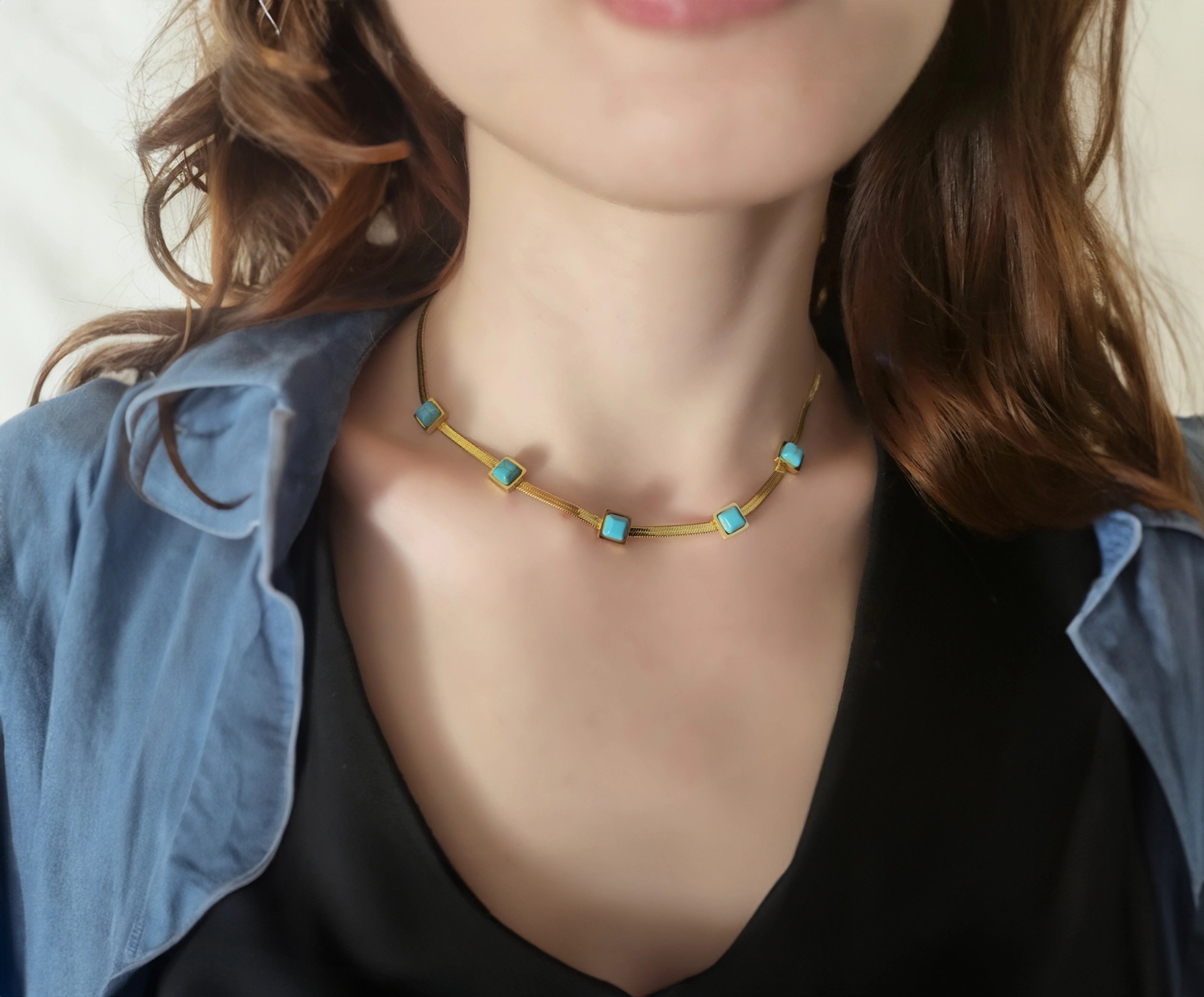 Gold Filled Turquoise Snake Necklace
