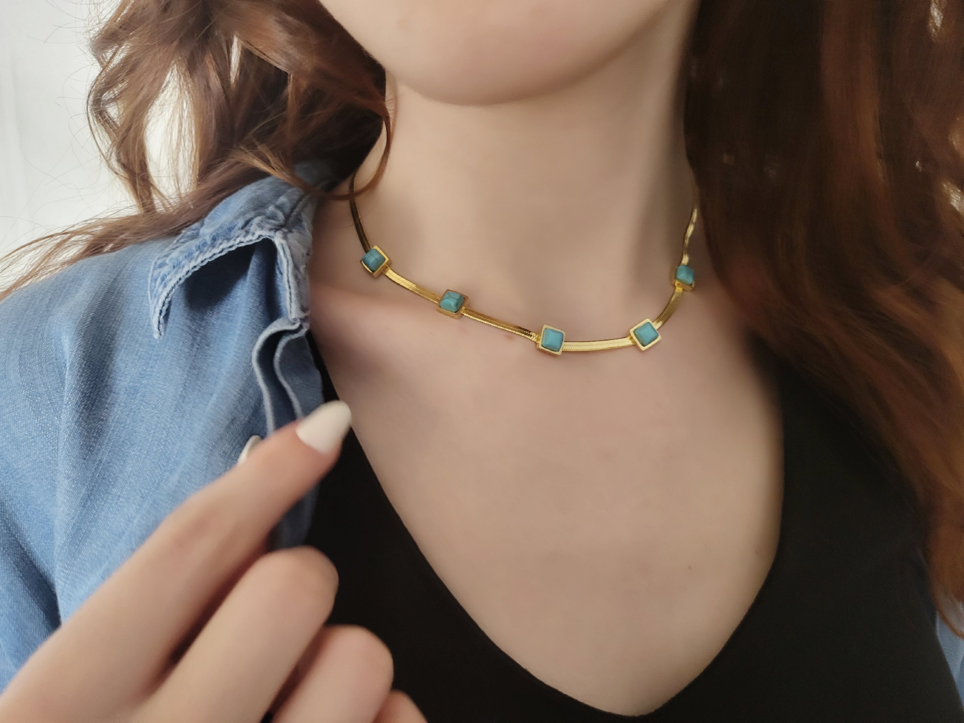 Gold Filled Turquoise Snake Necklace