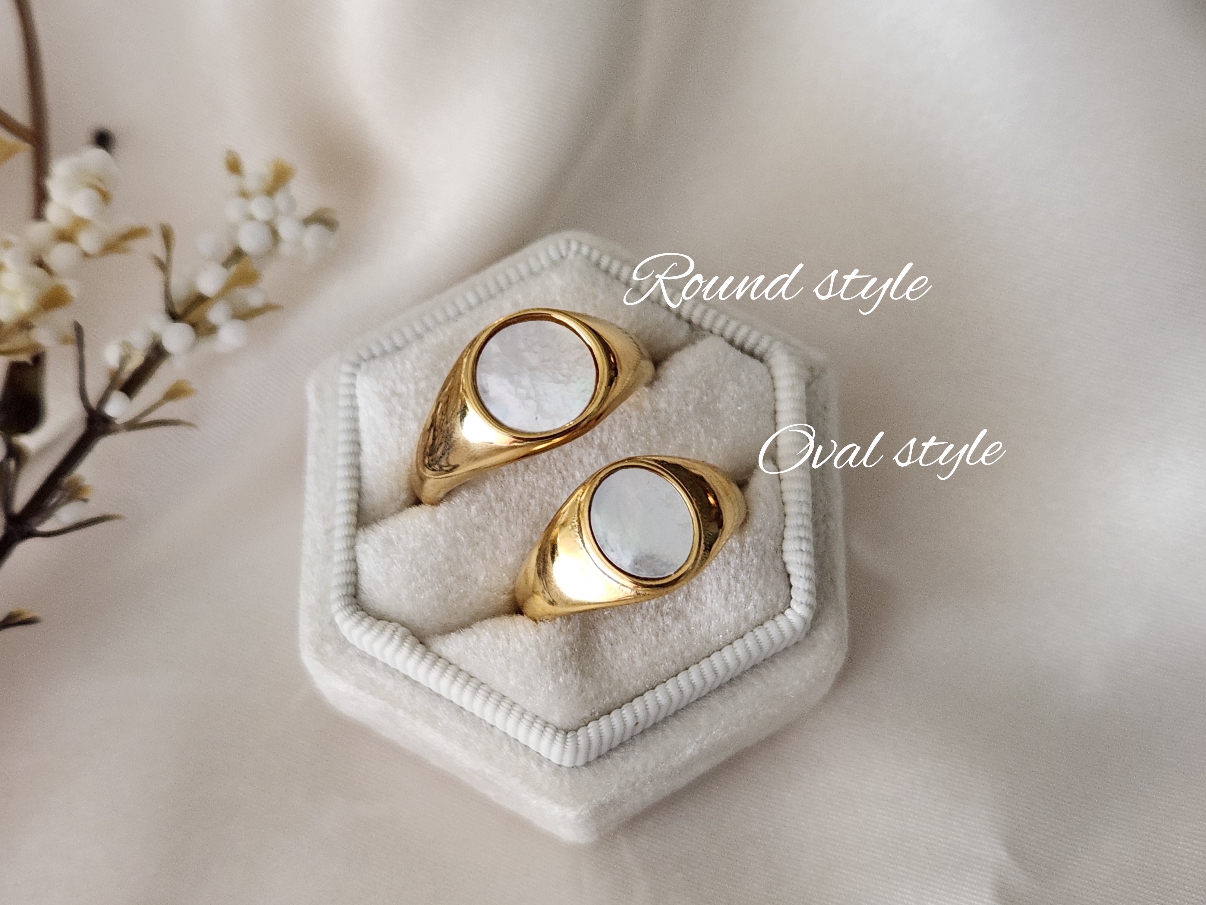Gold Filled Round or Oval Mother Of Pearl Ring