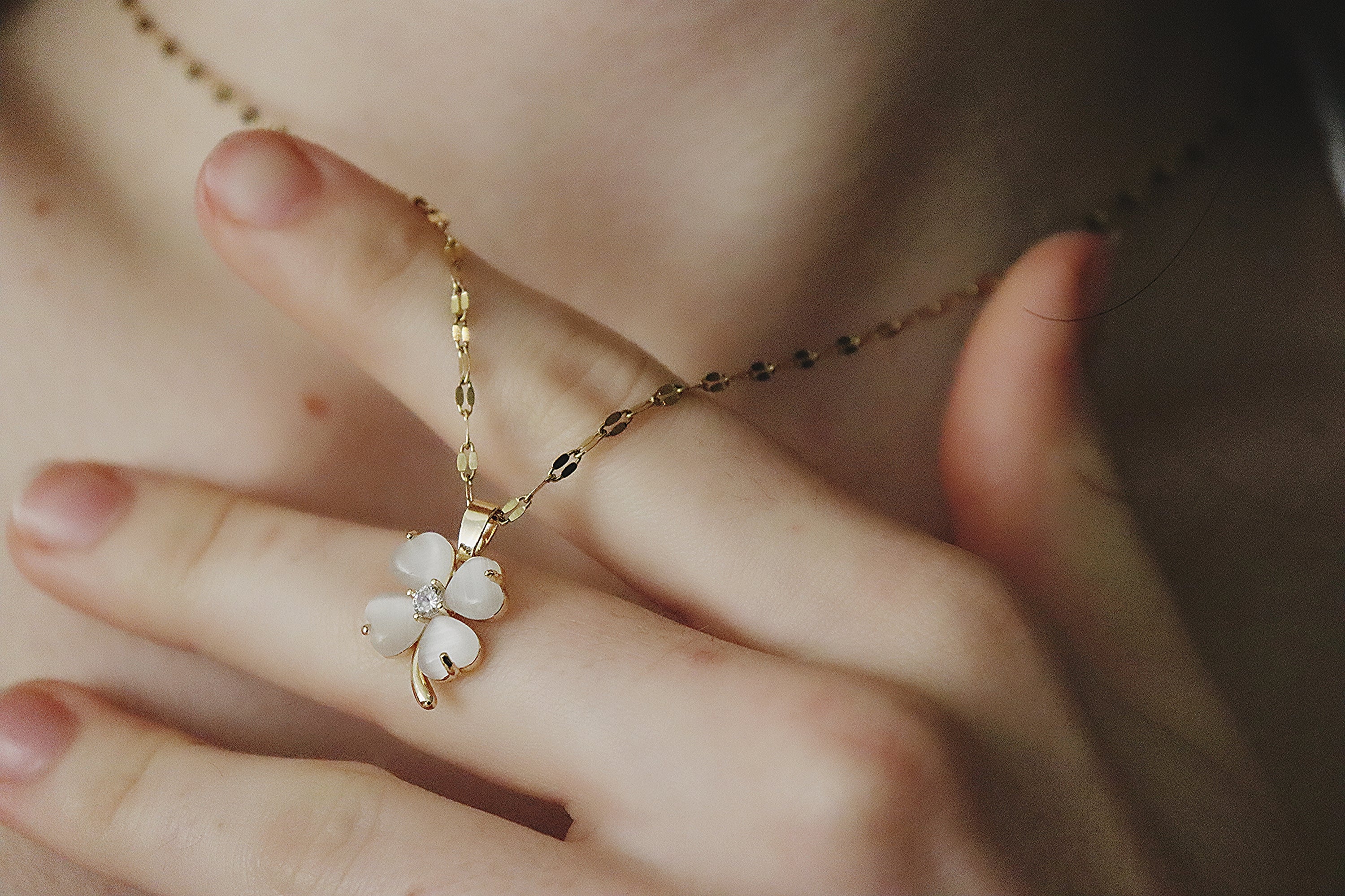 Gold Filled Jade Four Clover Set