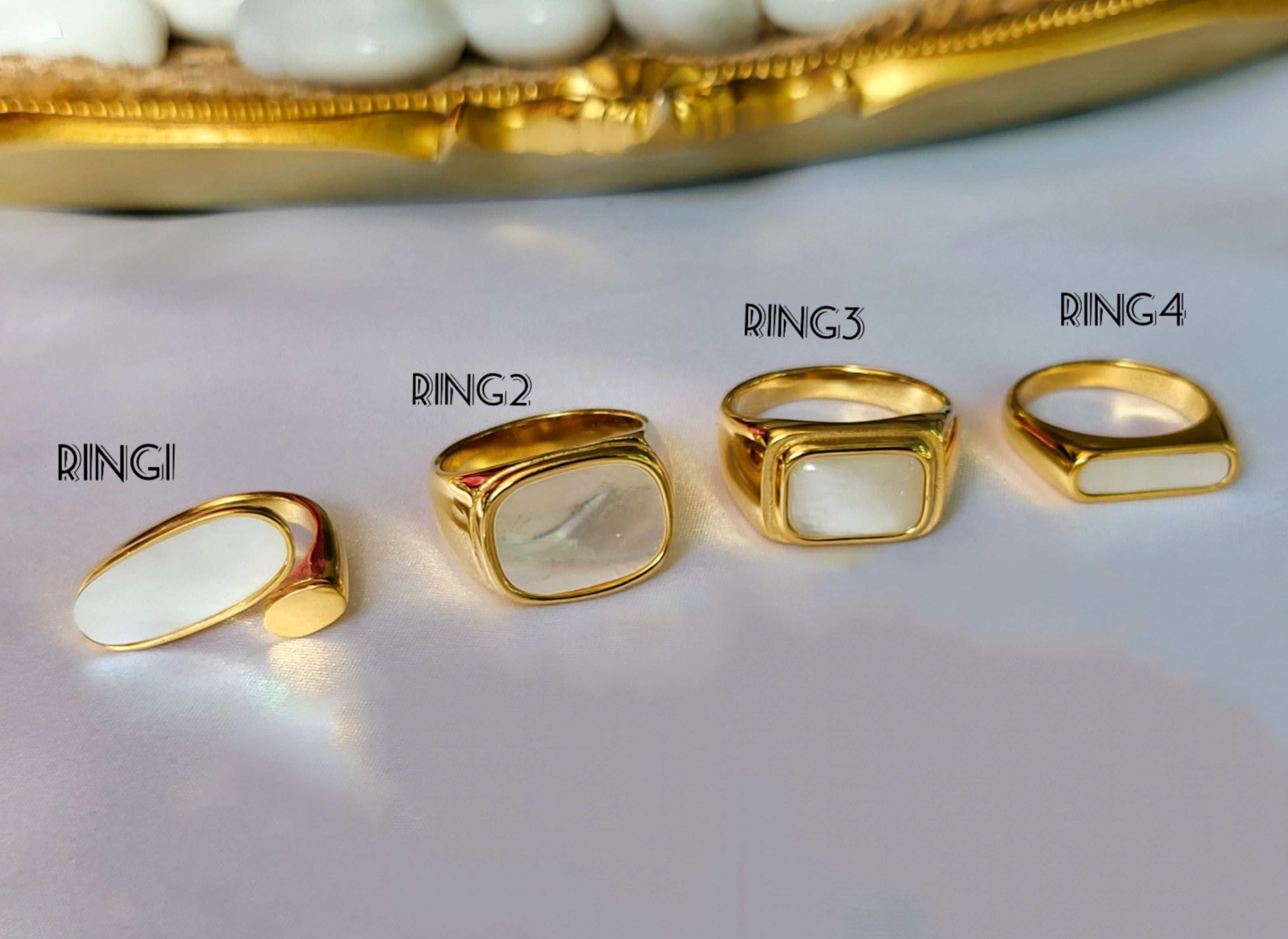 Gold Filled Natural White Mother Of Pearl Signet Rings