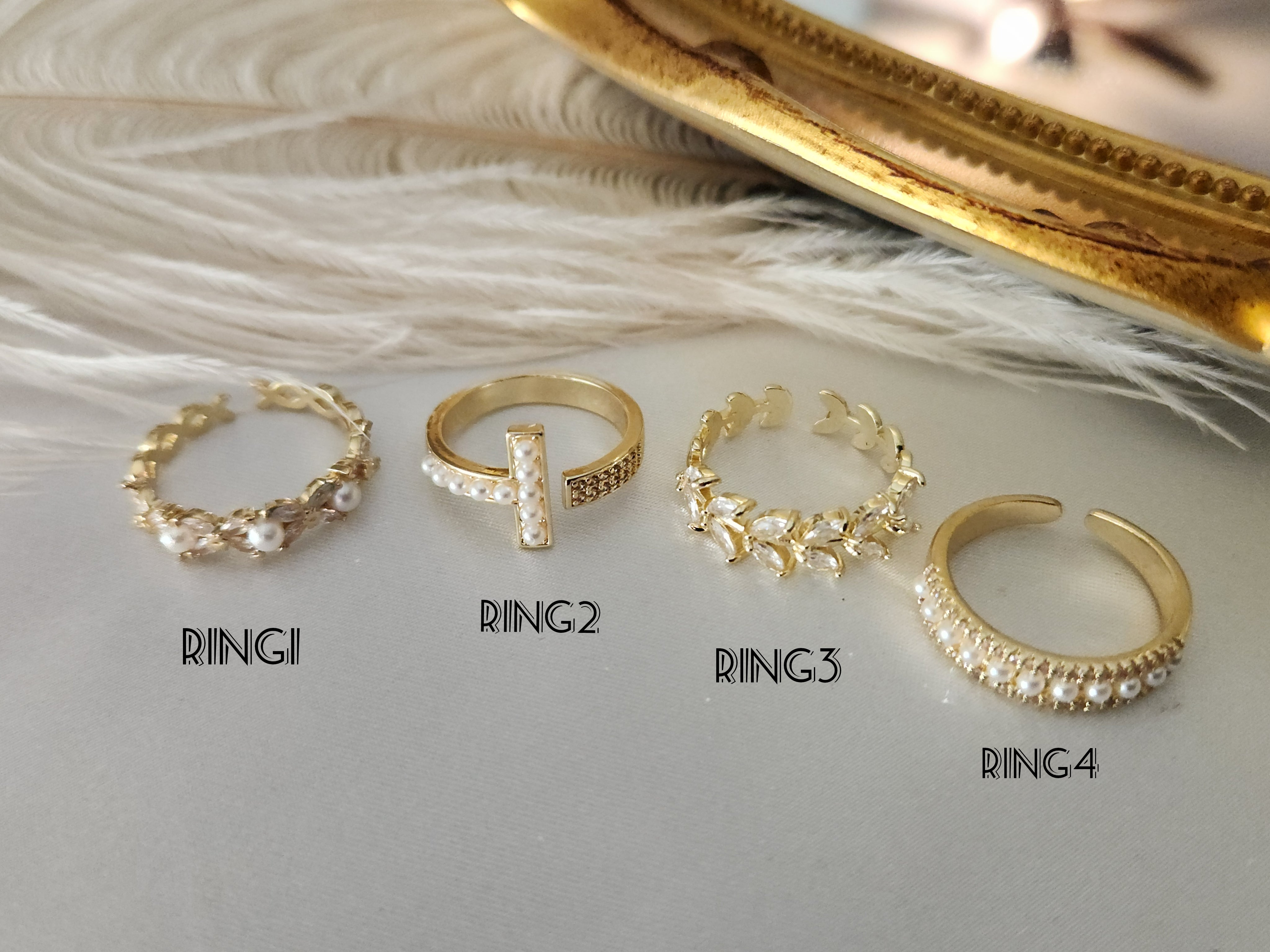 Gold Filled Natural White Mother Of Pearl Adjustable Rings