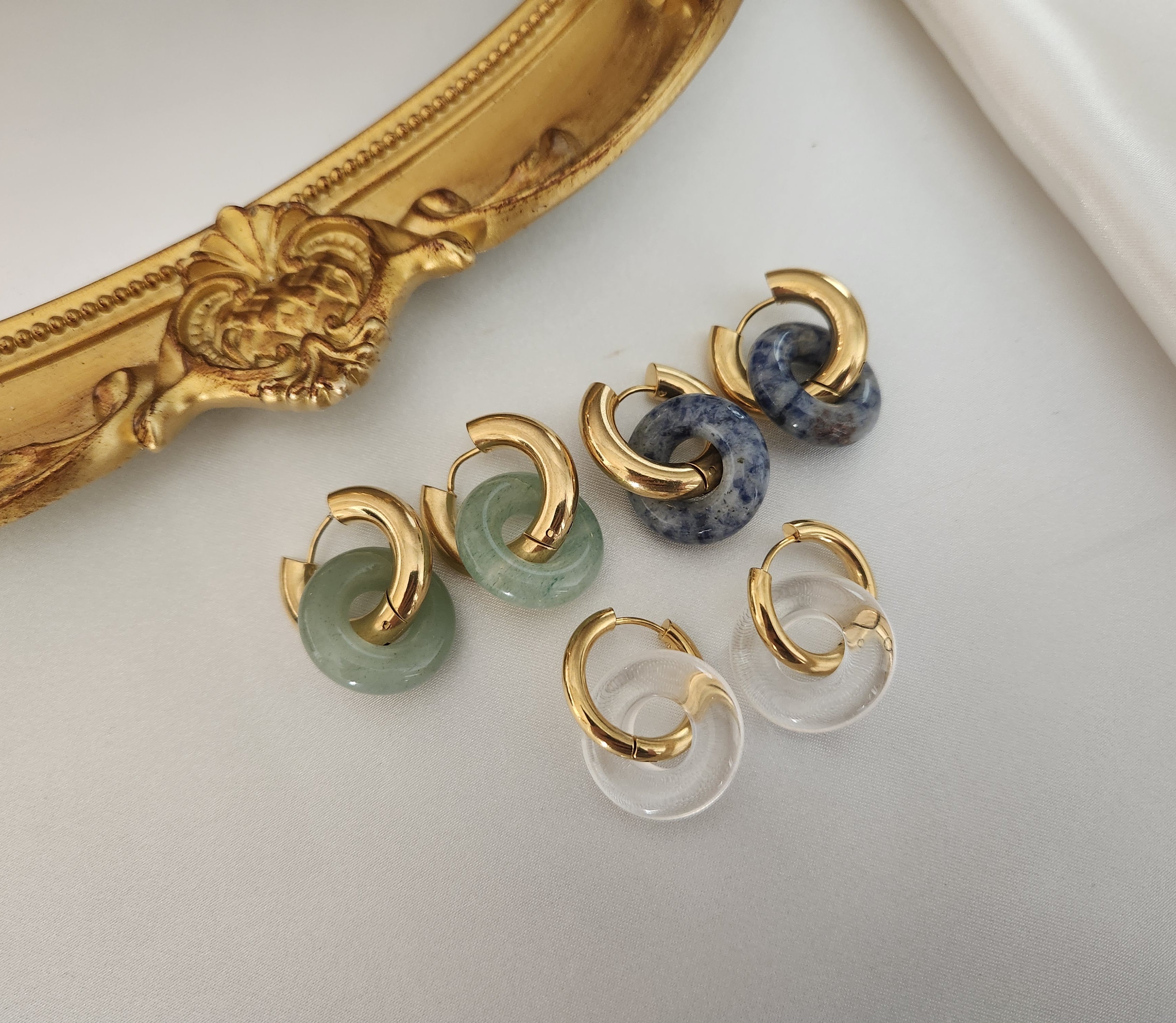 Gold Filled Jade Hoop Earrings