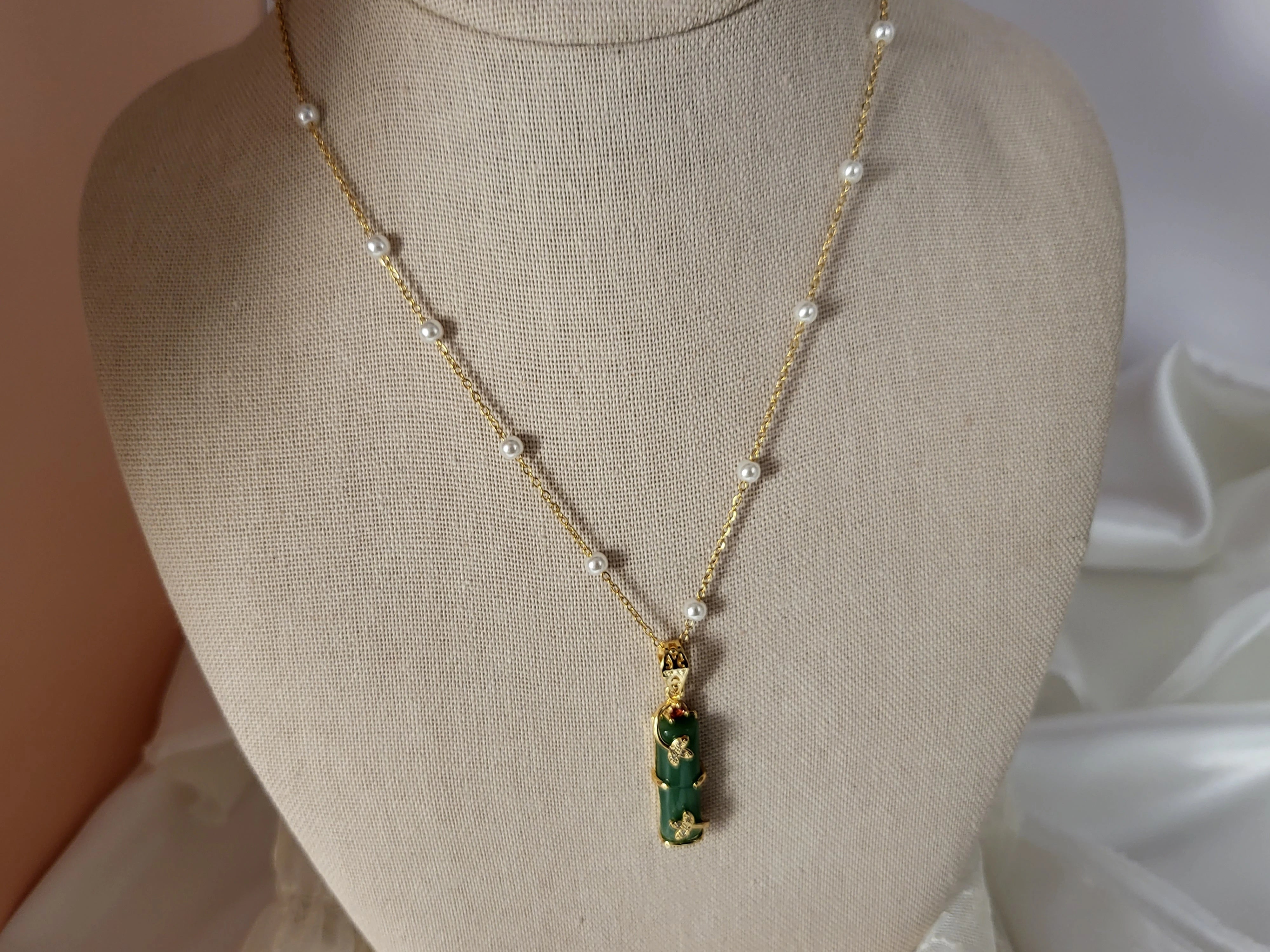 Gold Filled Jade Bar Necklace