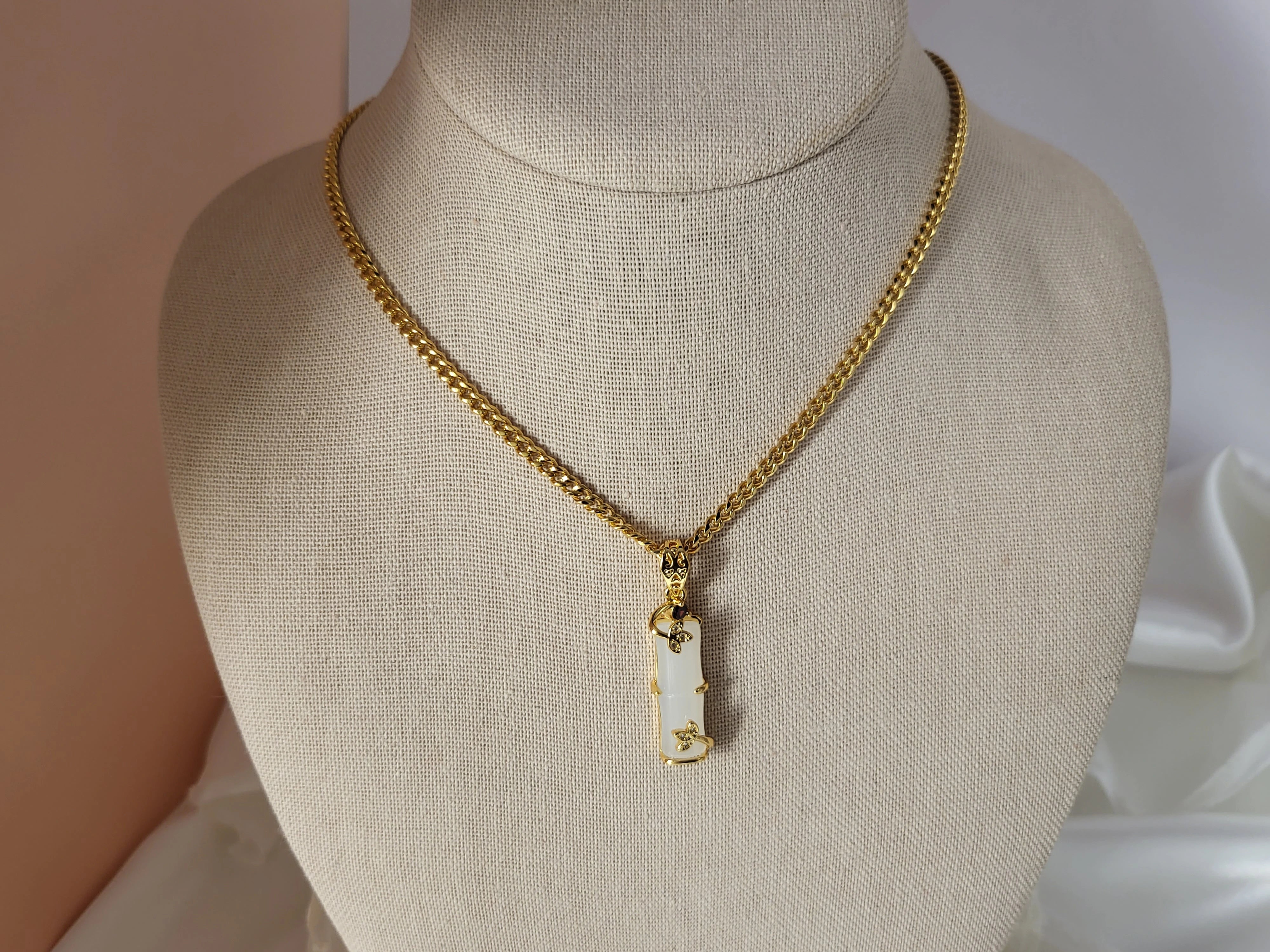 Gold Filled Jade Bar Necklace