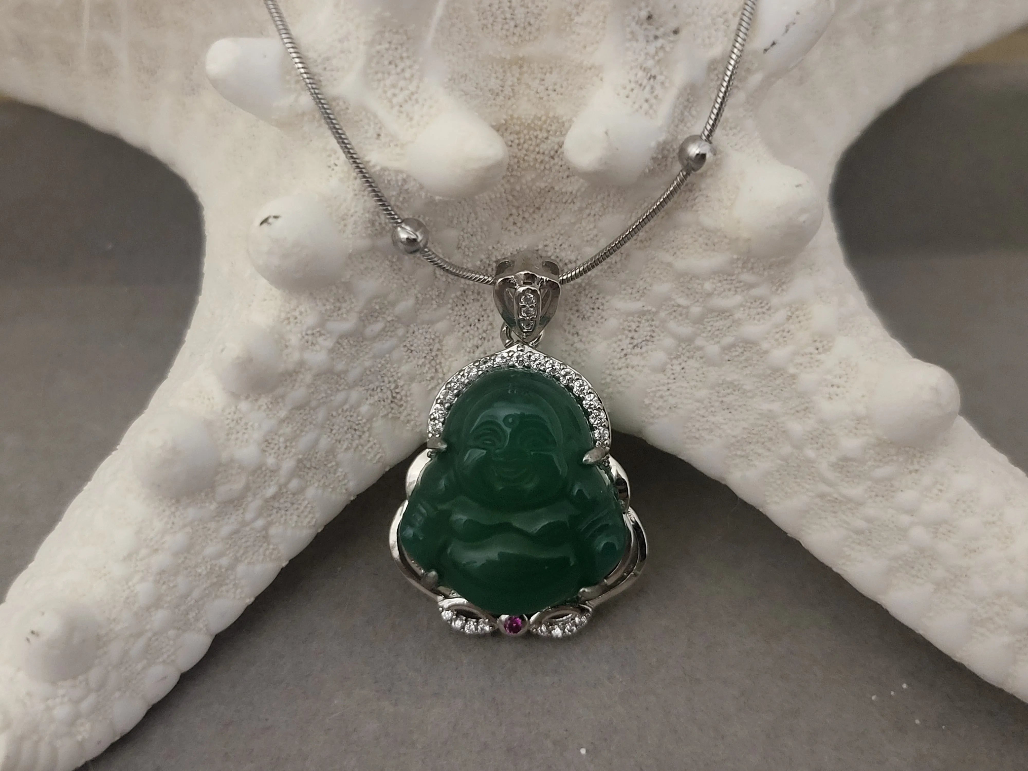 925 Sterling Silver Jade Minimalist Buddha Necklace product images.