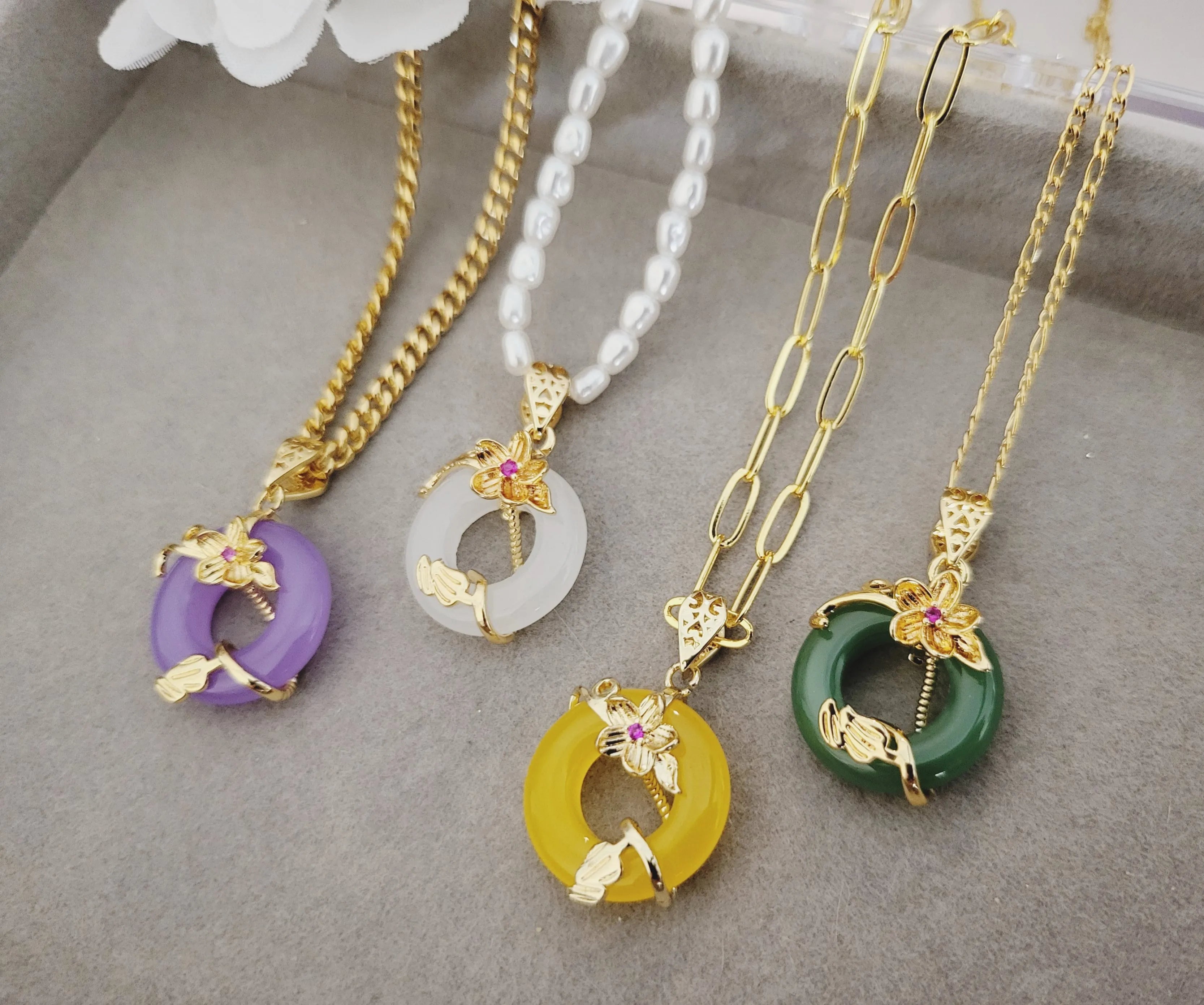 Gold Filled Circle Jade Necklace product images.