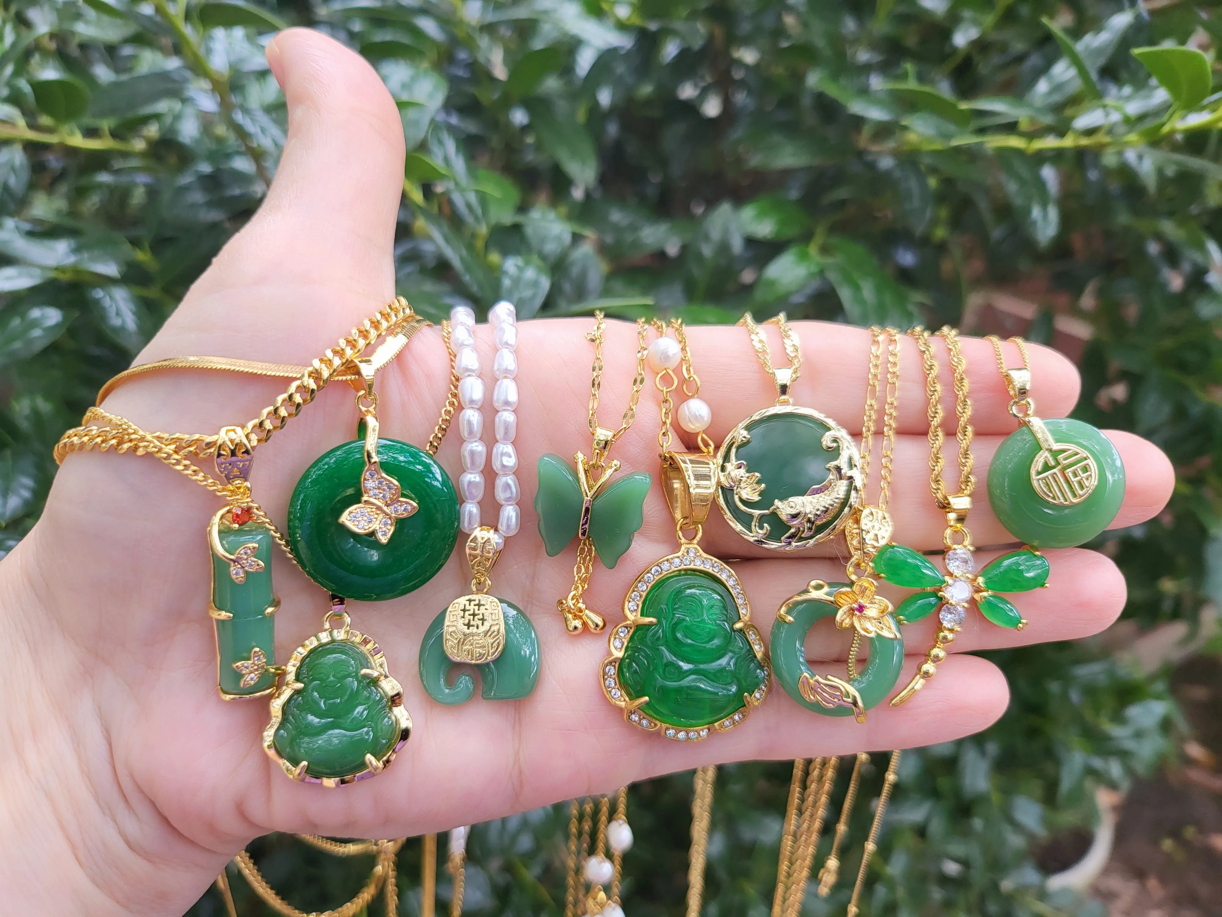 Gold Filled Green Jade Necklace product images.