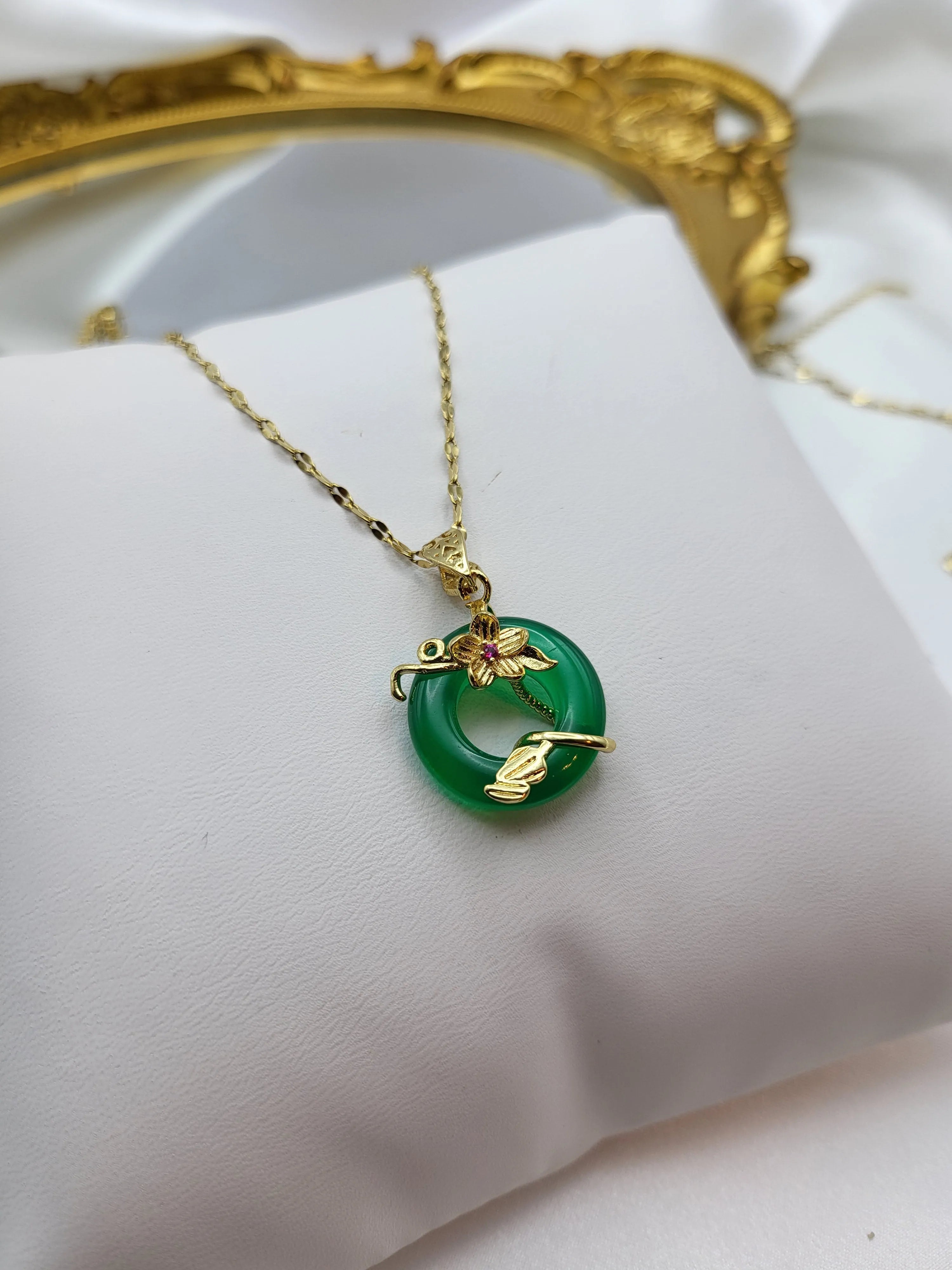 Gold Filled Green Jade Necklace product images.