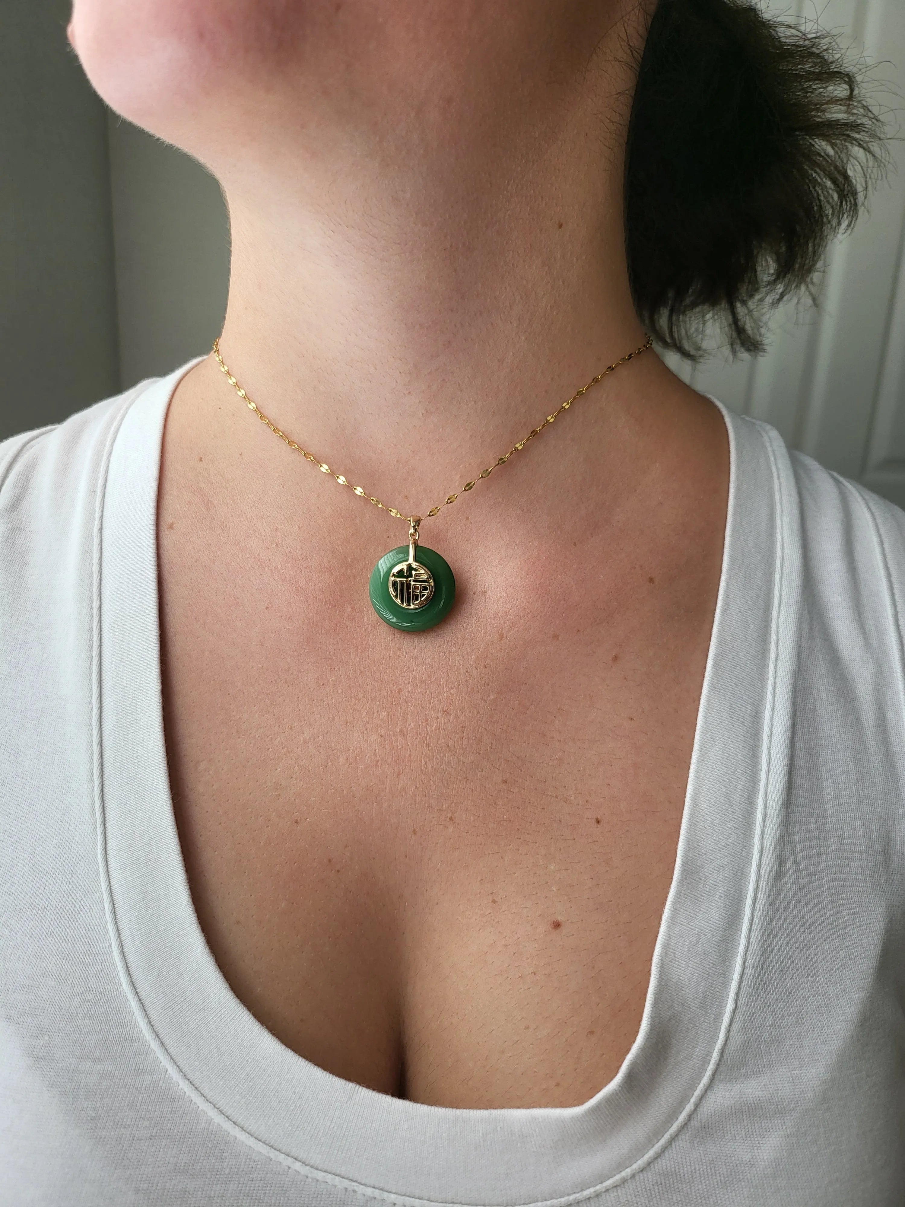 Gold Filled Green Jade Necklace product images.