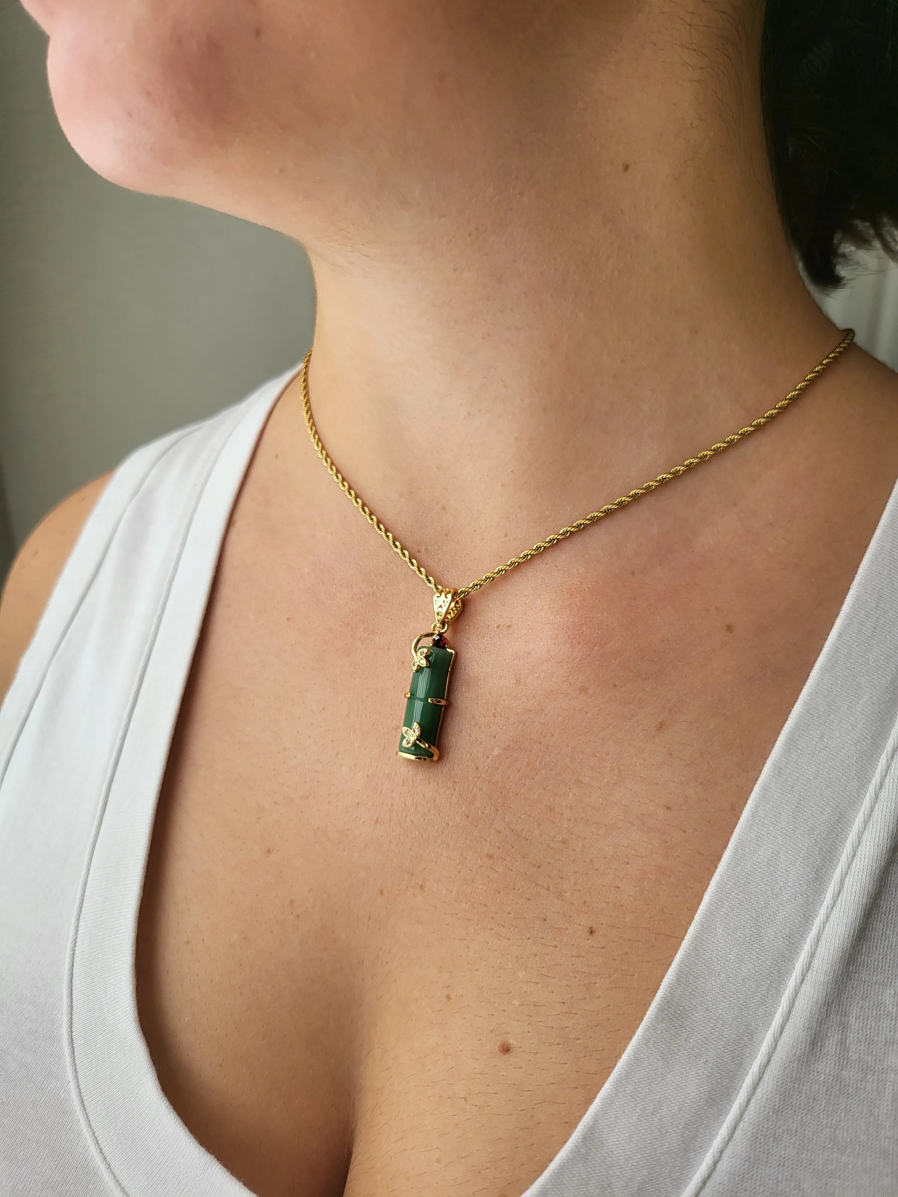 Gold Filled Green Jade Necklace product images.