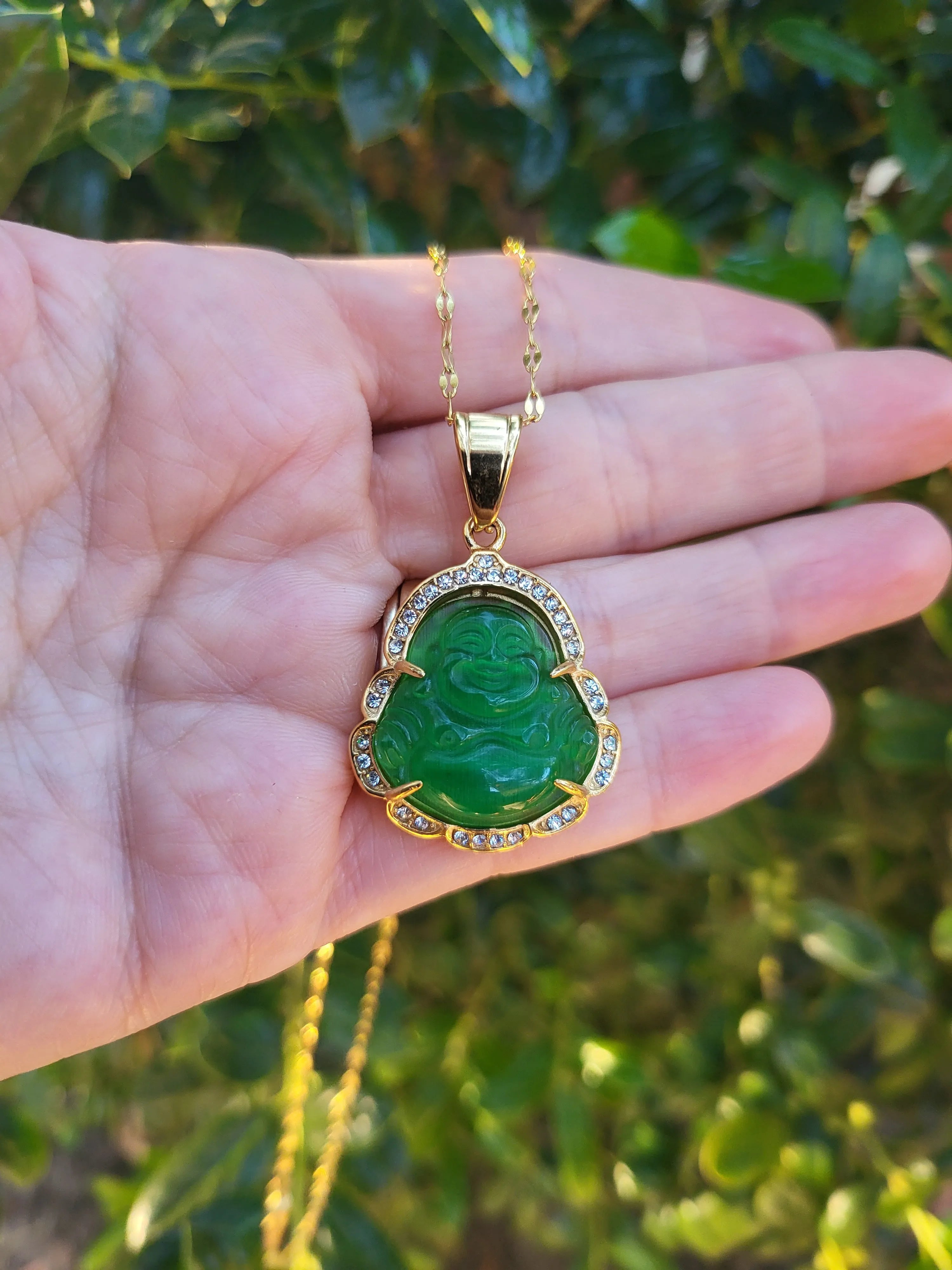 Gold Filled Green Jade Necklace product images.