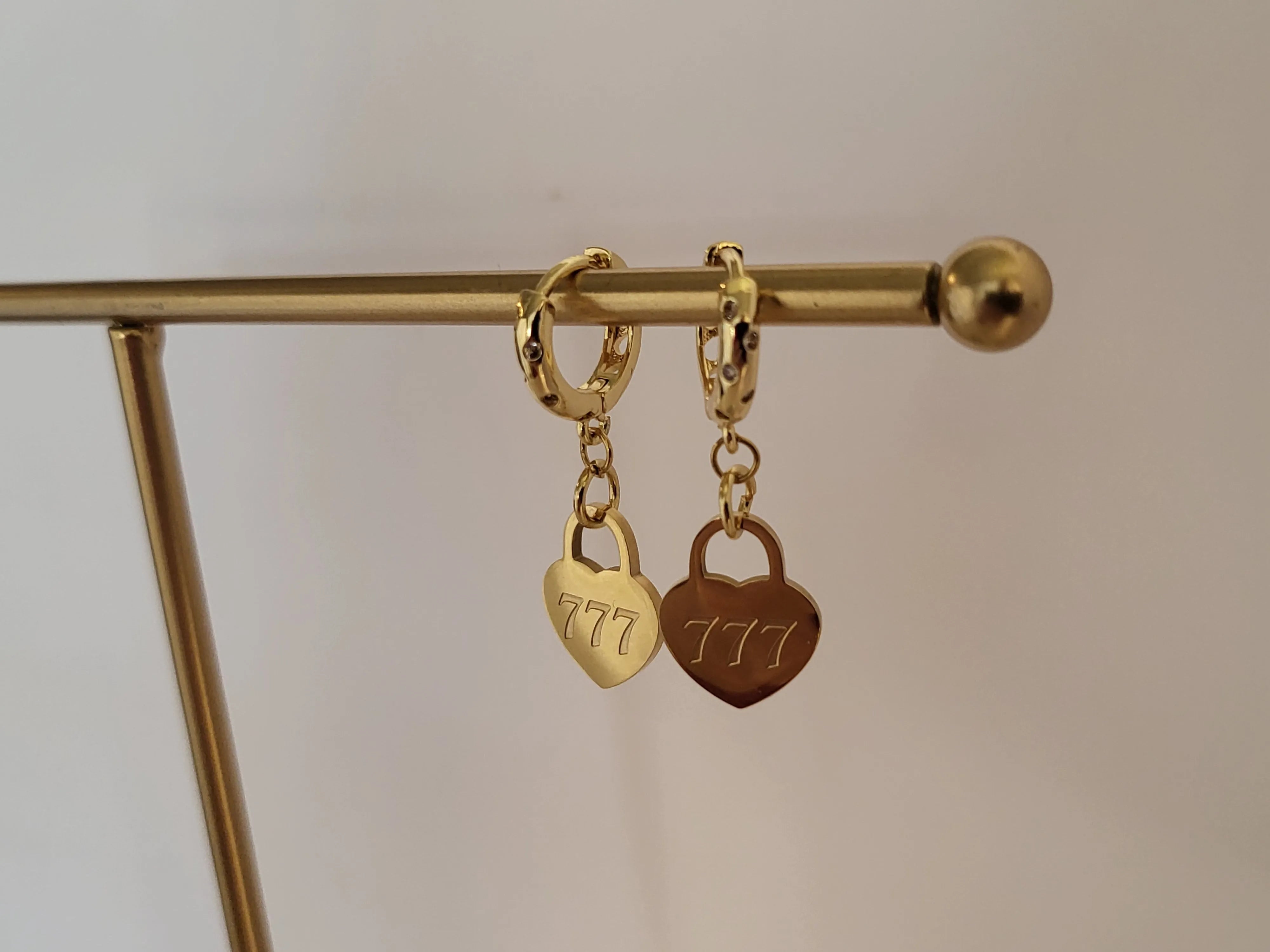 Gold Filled Heart Angel Number Earrings product images.