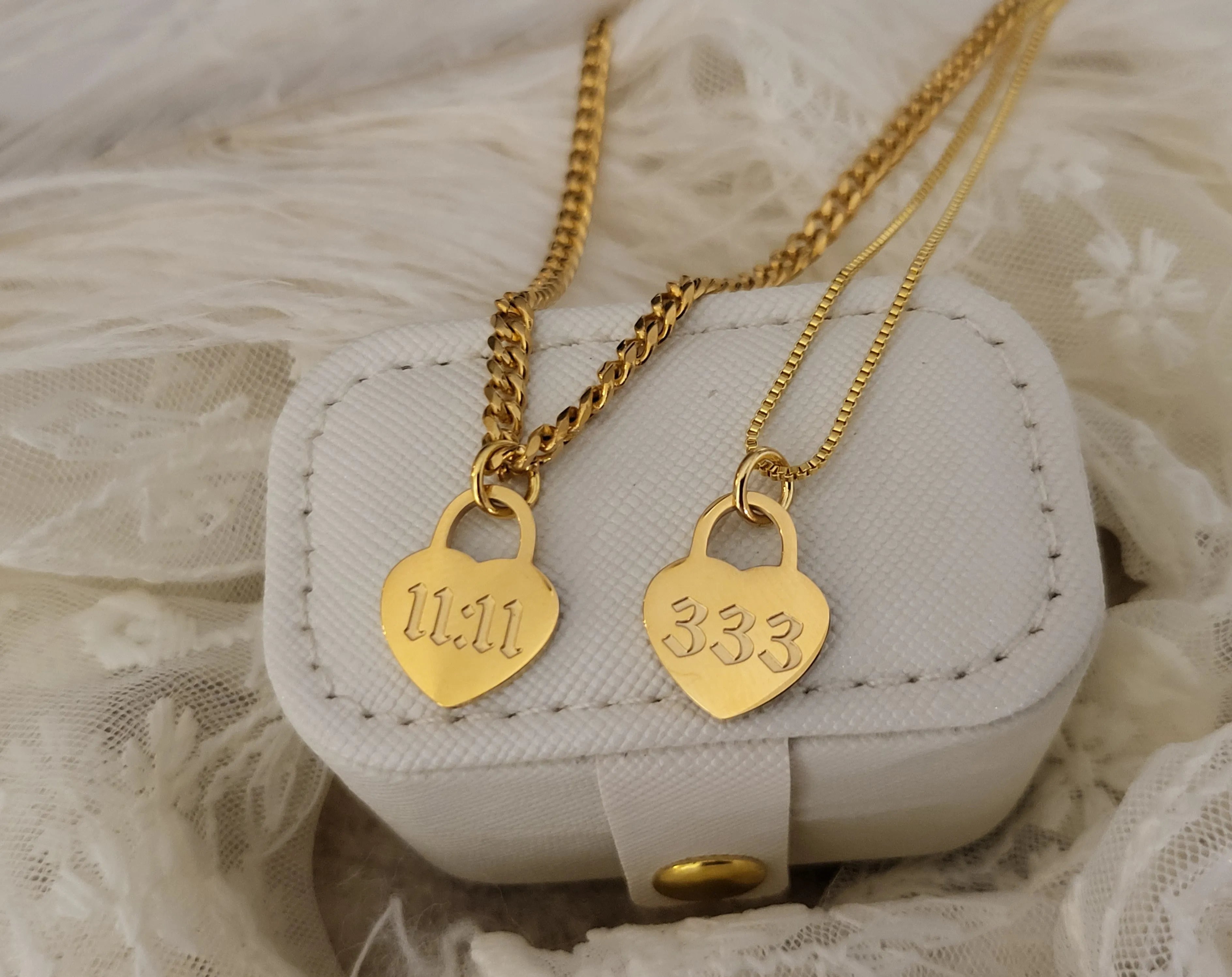 Gold Filled Heart Angel Number Necklace product images.