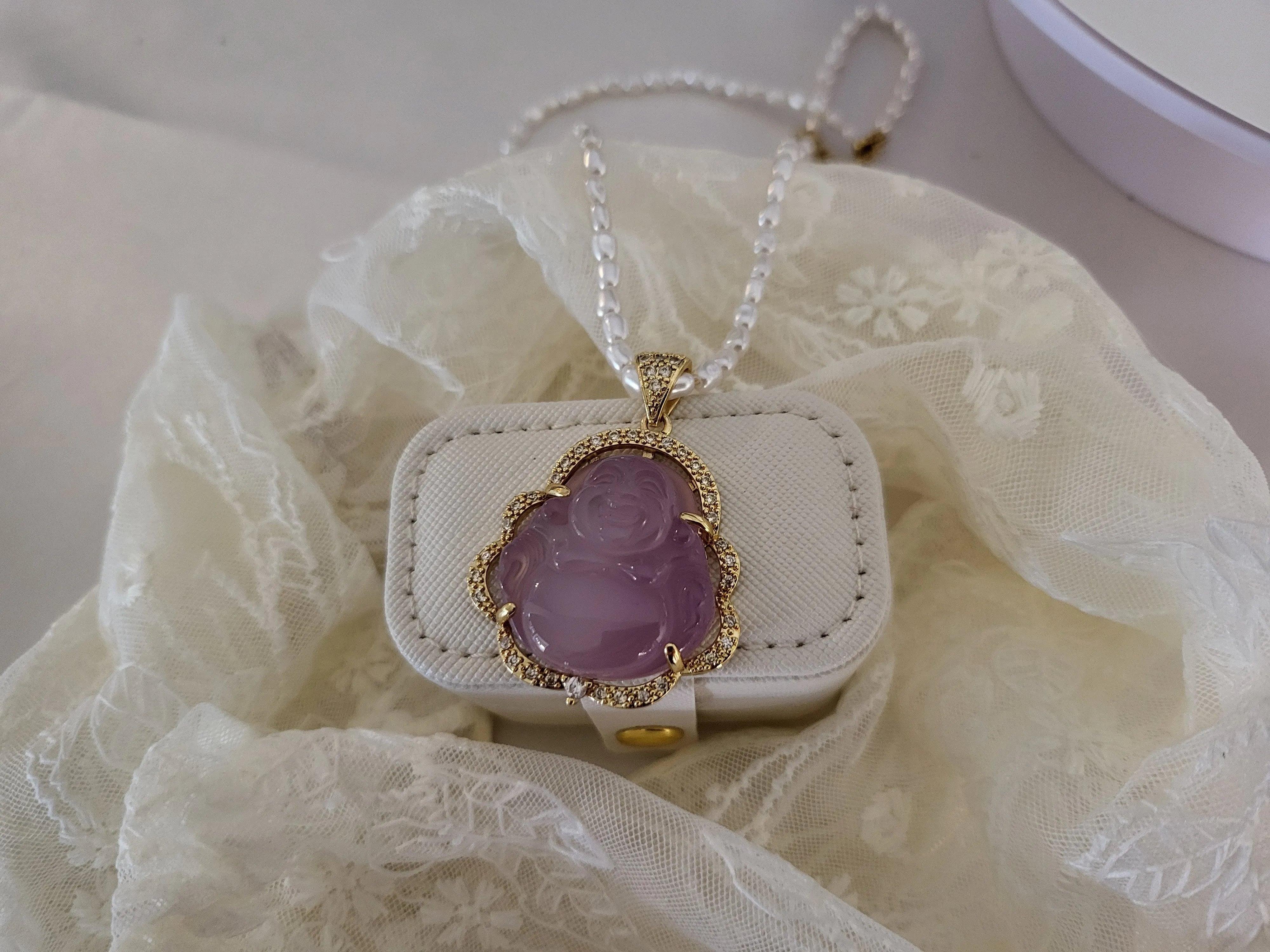 Gold Filled Lavender Jade Necklace product images.