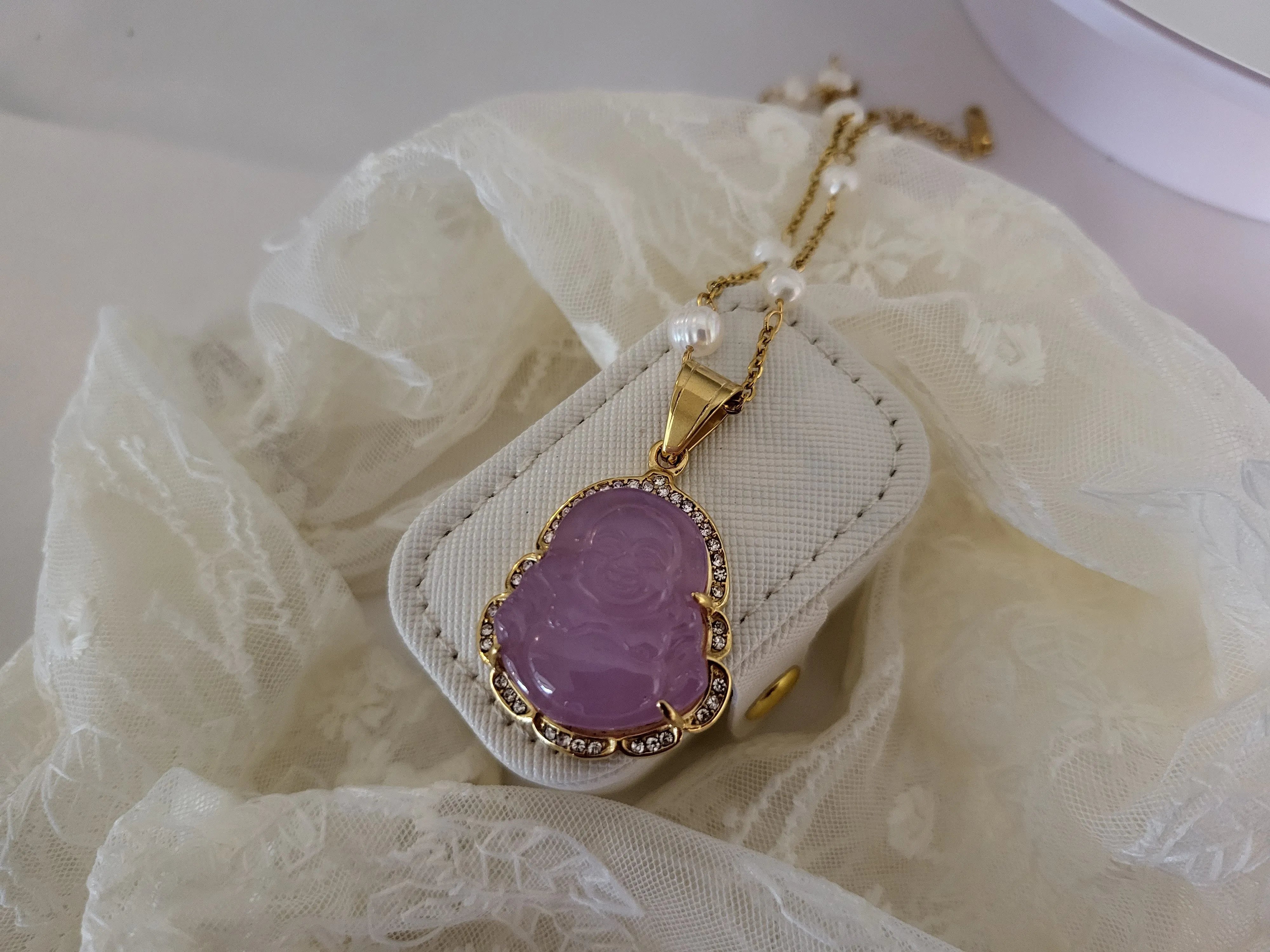 Gold Filled Lavender Jade Necklace product images.