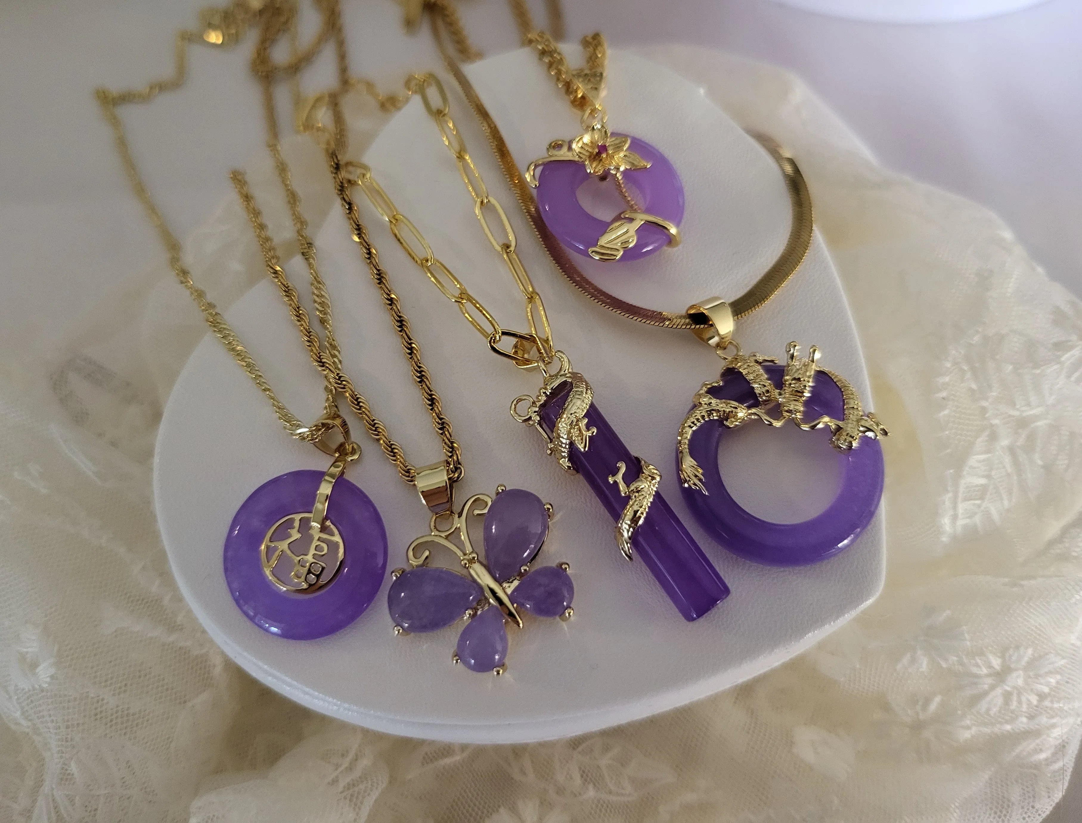 Gold Filled Lavender Jade Necklace product images.