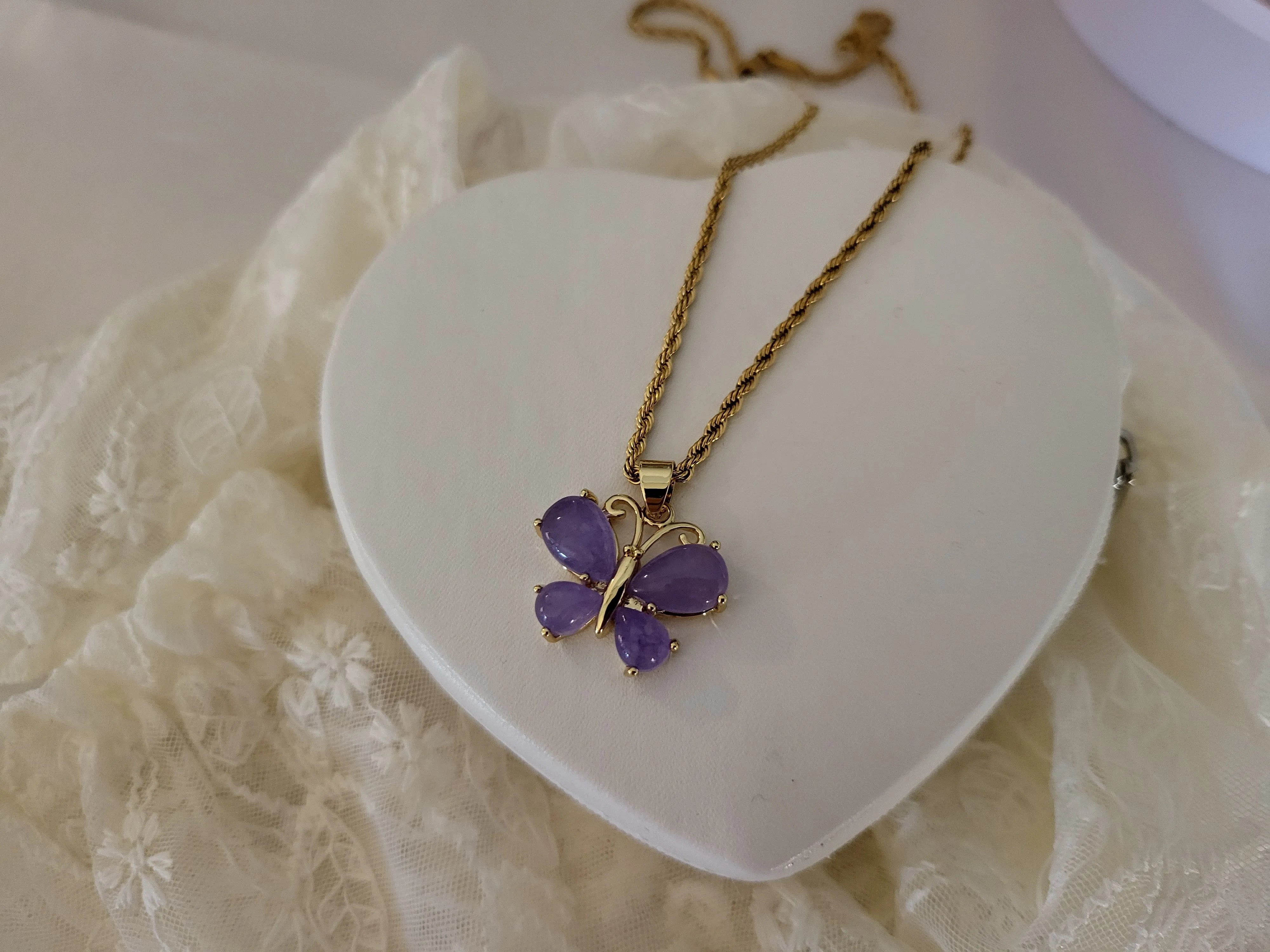 Gold Filled Lavender Jade Necklace product images.