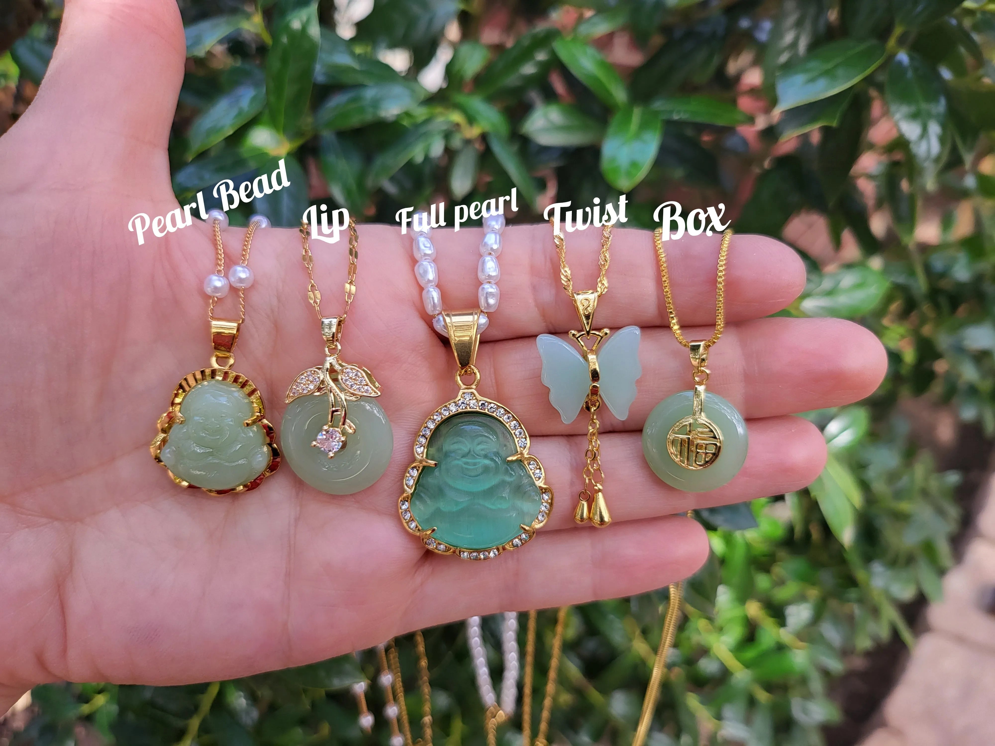 Gold Filled Mint Jade Necklace product images.