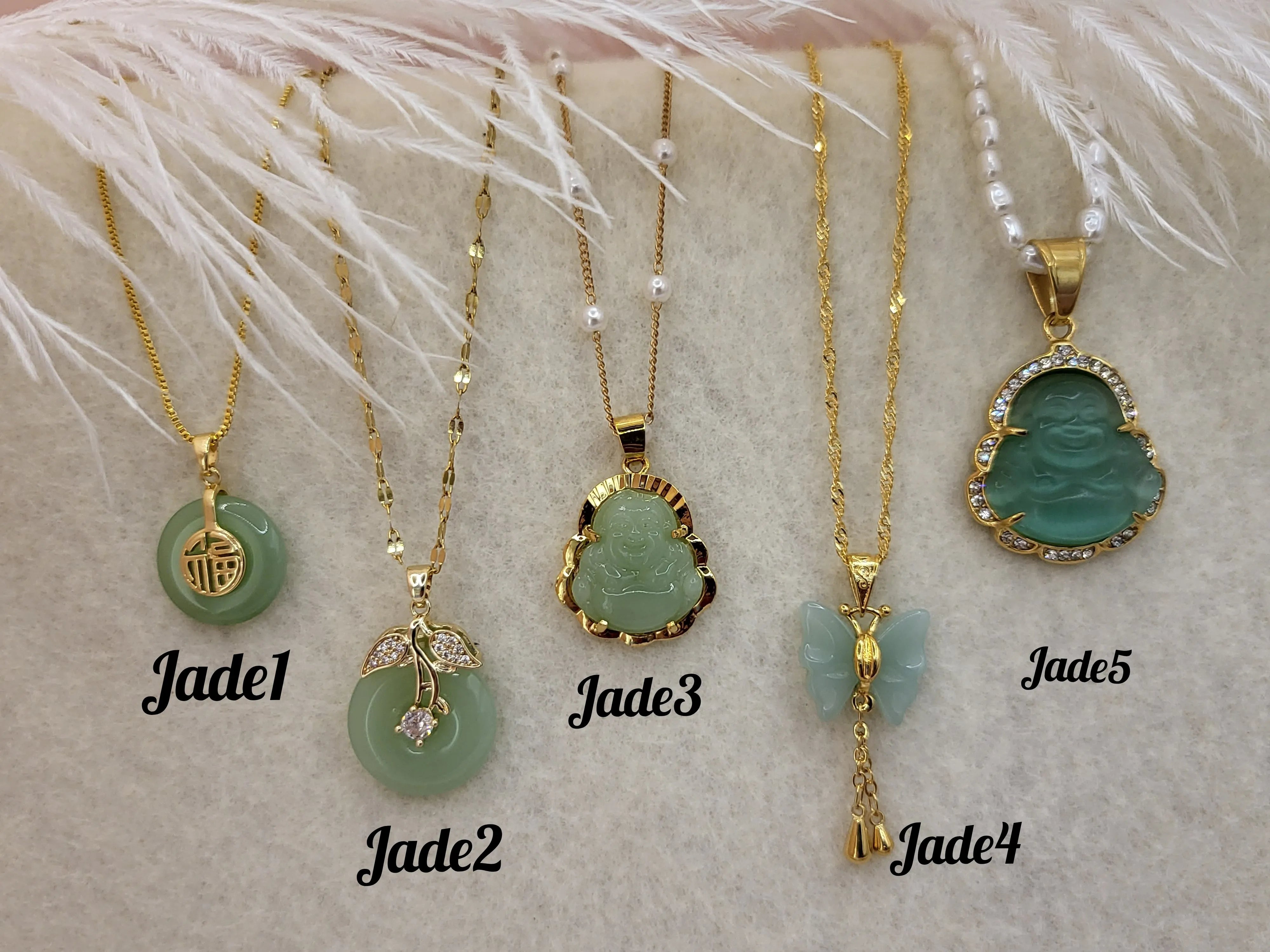 Gold Filled Mint Jade Necklace product images.