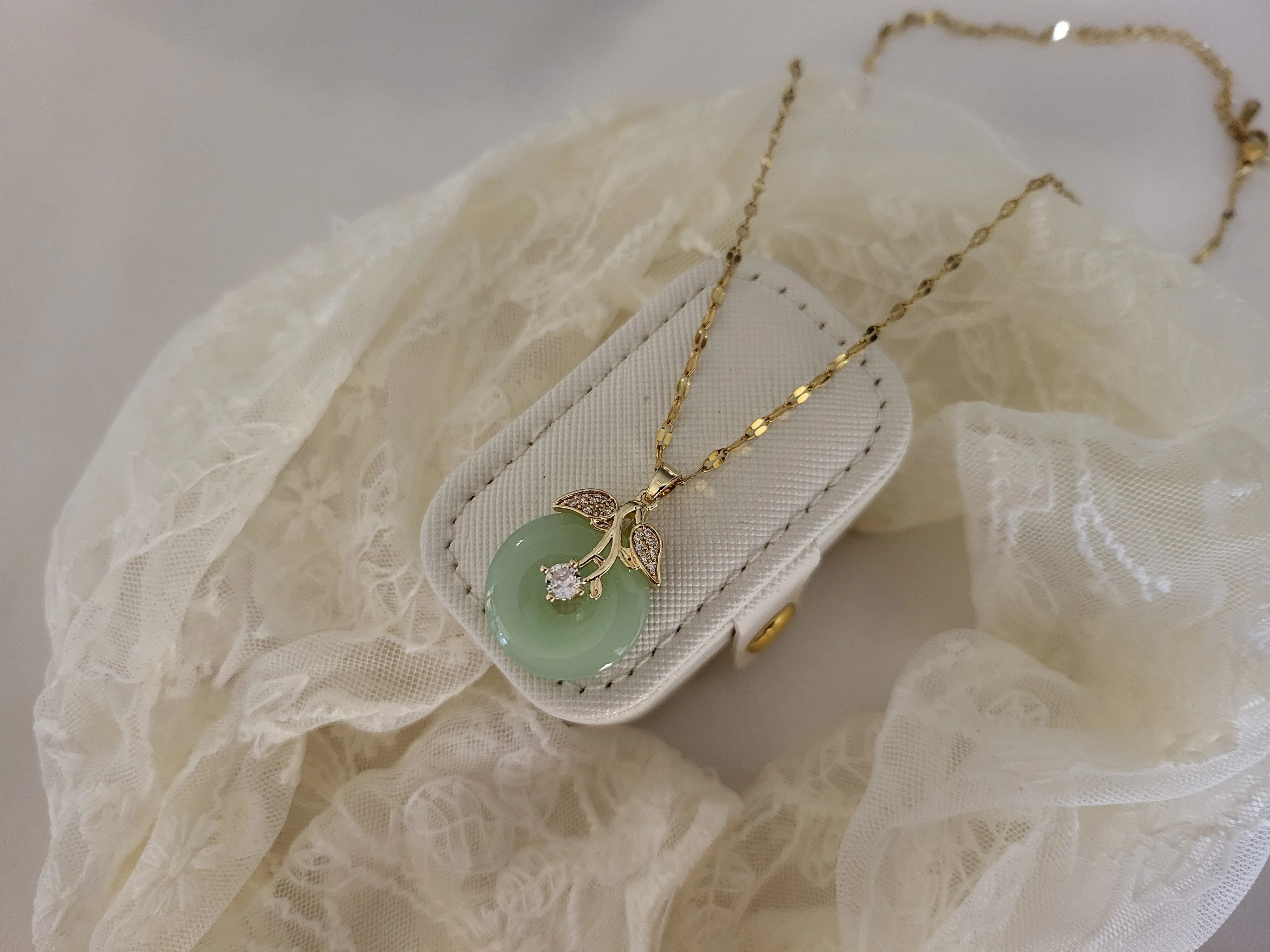 Gold Filled Mint Jade Necklace product images.