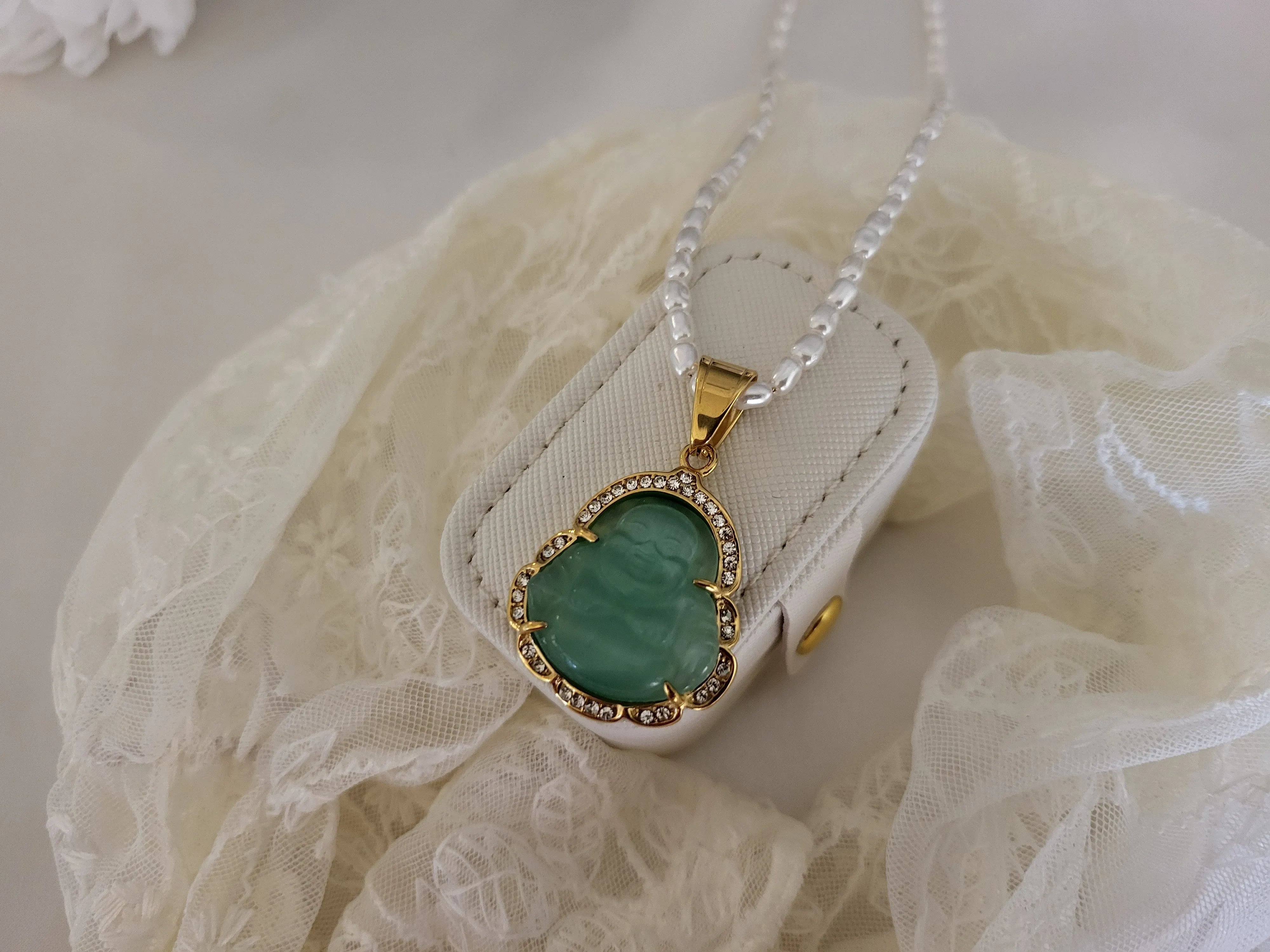 Gold Filled Mint Jade Necklace product images.